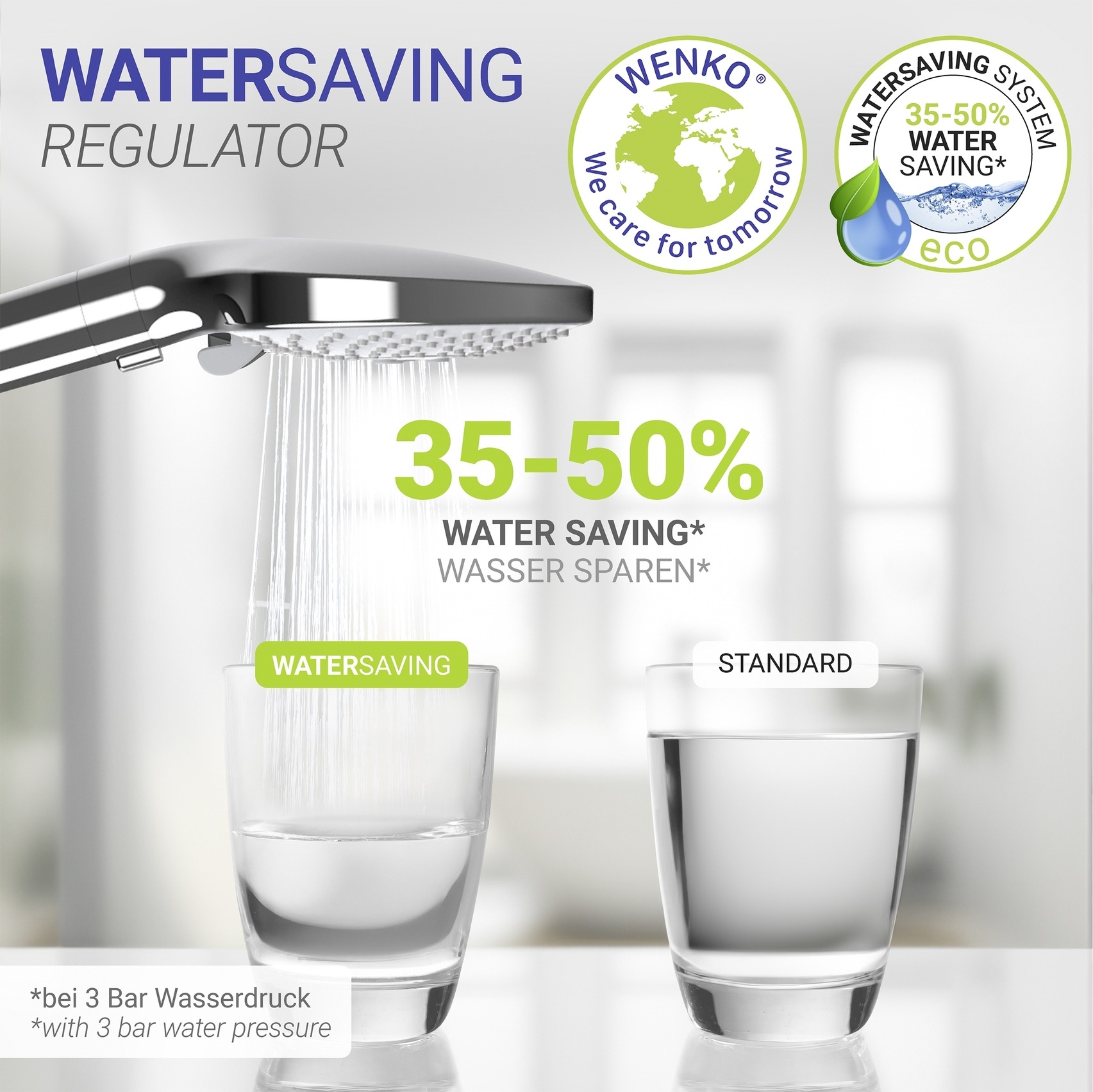 WENKO Handbrause »Water Saving« wassersparender Duschkopf, 3 Strahlarten, Ø 12 cm