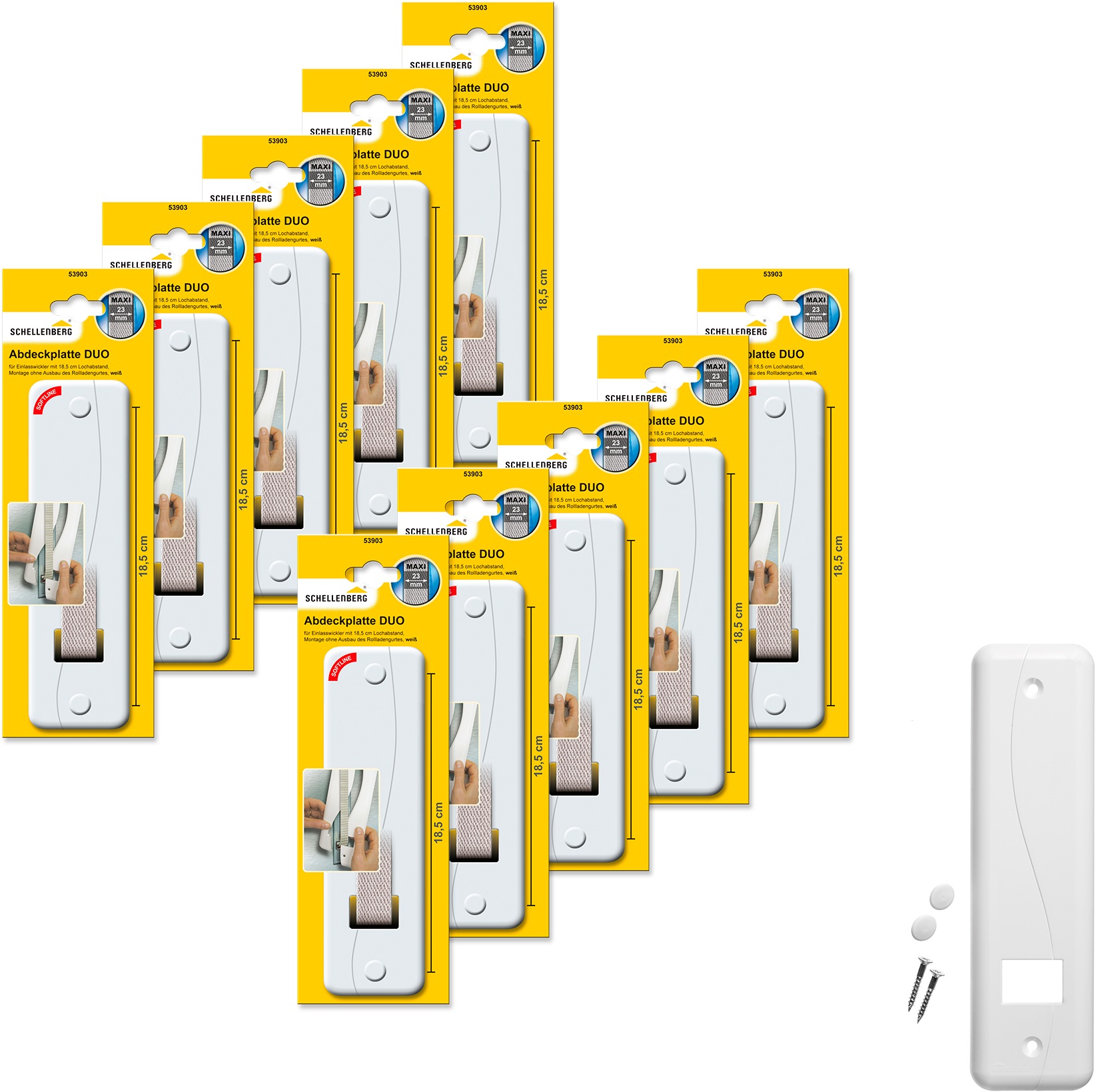 SCHELLENBERG Gurtwickler-Abdeckplatte "Duo Maxi, 18,5 cm Lochabstand, langlebig aus Kunststoff", 10 Stk., weiß, Abdeckblenden, Rollladen