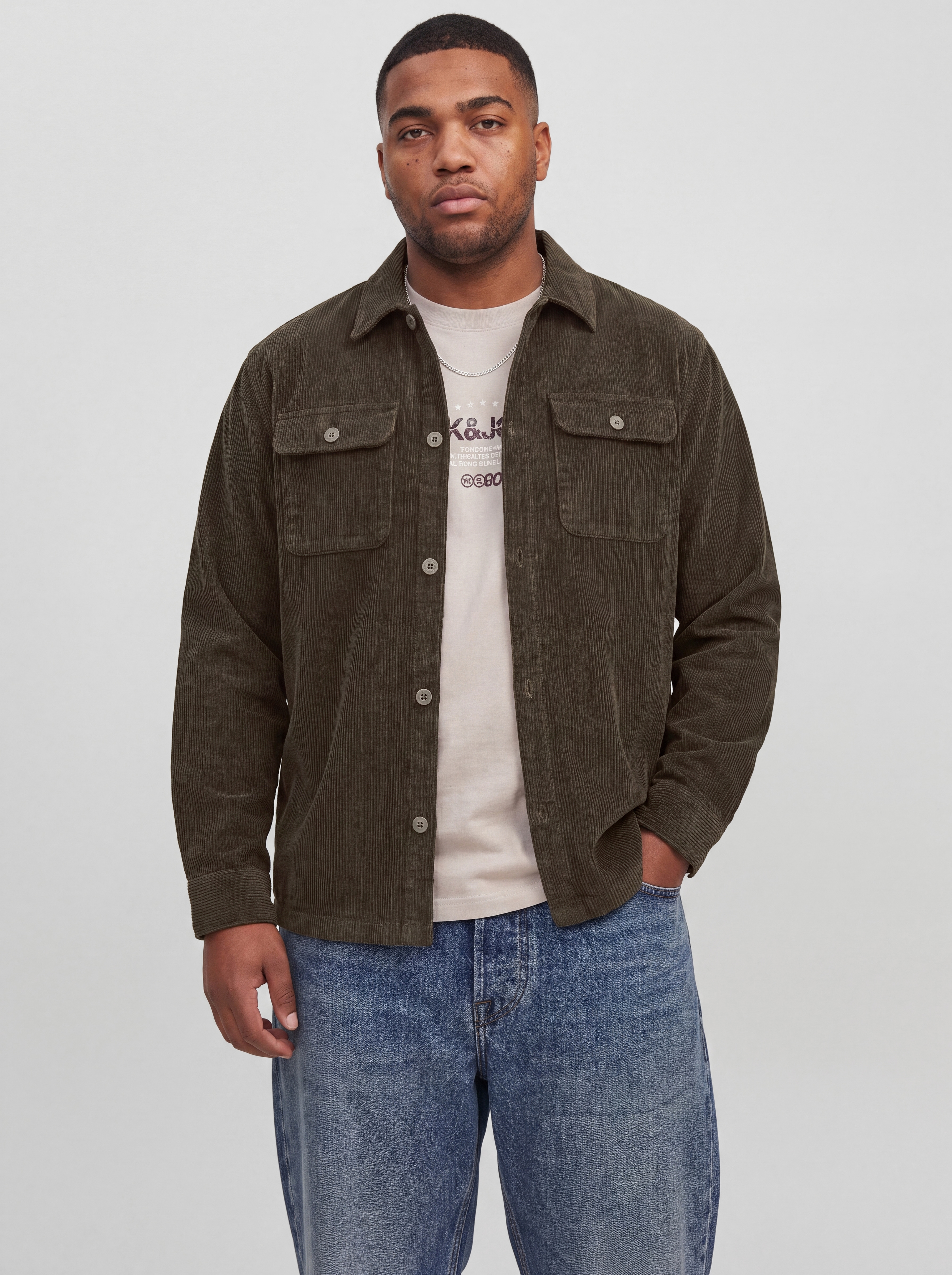 Jack & Jones PlusSize Langarmhemd "JJEREGENT CORD OVERSHIRT LS SN PLS" Baumwolle, regular fit