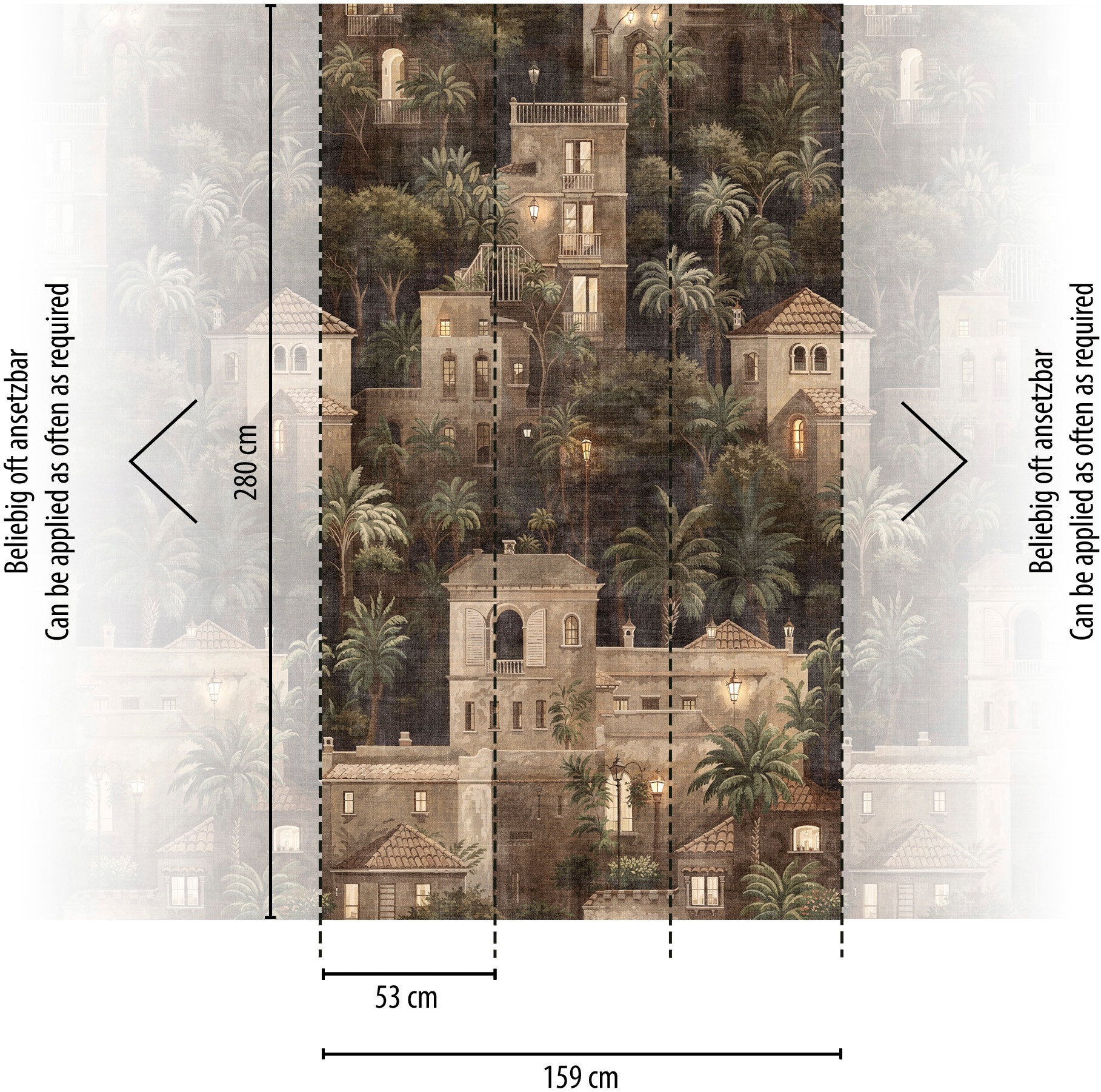 living walls Fototapete »The Wall 4 Eyecatcher – Exotische Häuser mit Palmen Vlies-Fototapete« botanisch | matt | tropisch leicht strukturiert Exotische Häuser mit Palmen – natürlicher Tiefenwirkung