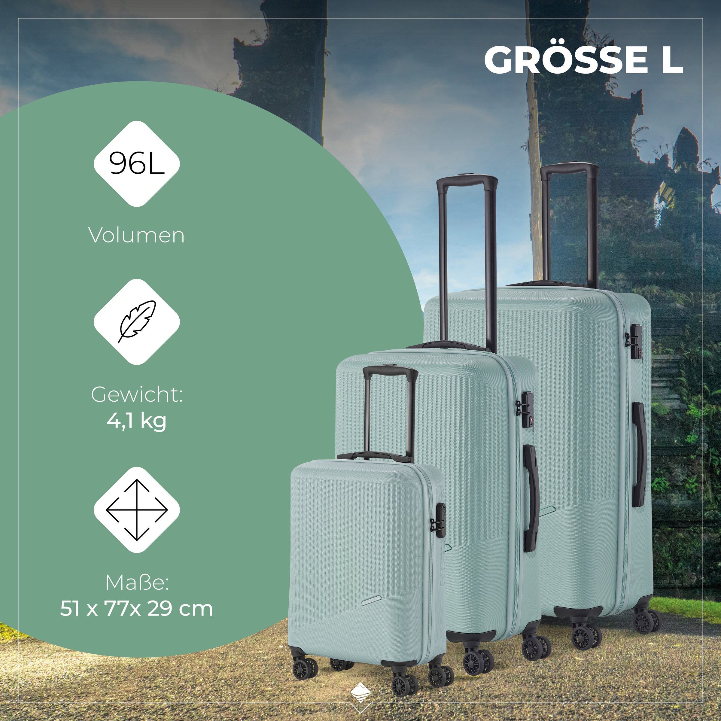 travelite Trolleyset »BALI 4w L/M/S«, (Set, 3 tlg., Hartschalen Trolley Set), Kofferset Reisegepäck Reisekoffer Hartschallenkoffer TSA Schloss