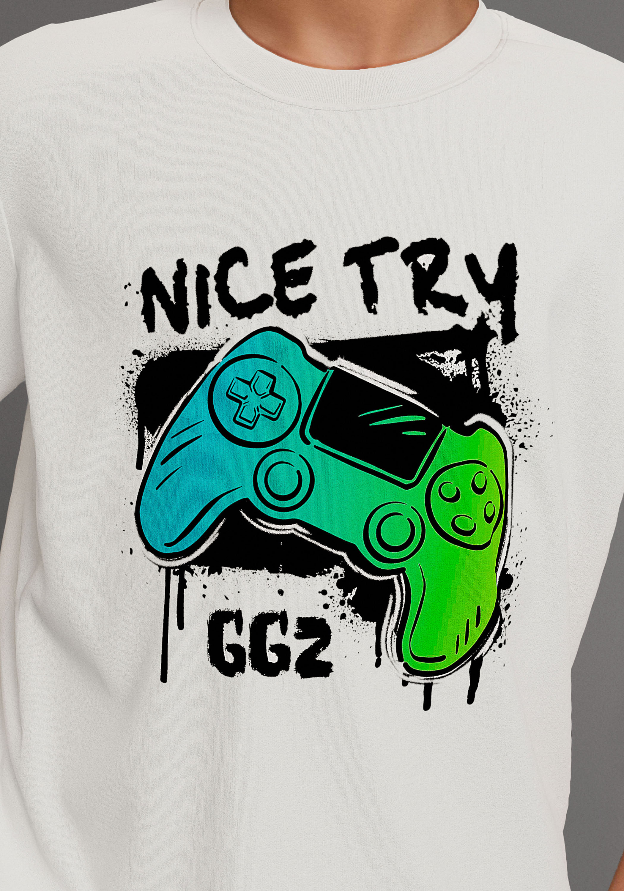 Thumbnail - KIDSWORLD T-Shirt "Gamer-Druck: NICE TRY", cooler Gamer-Print