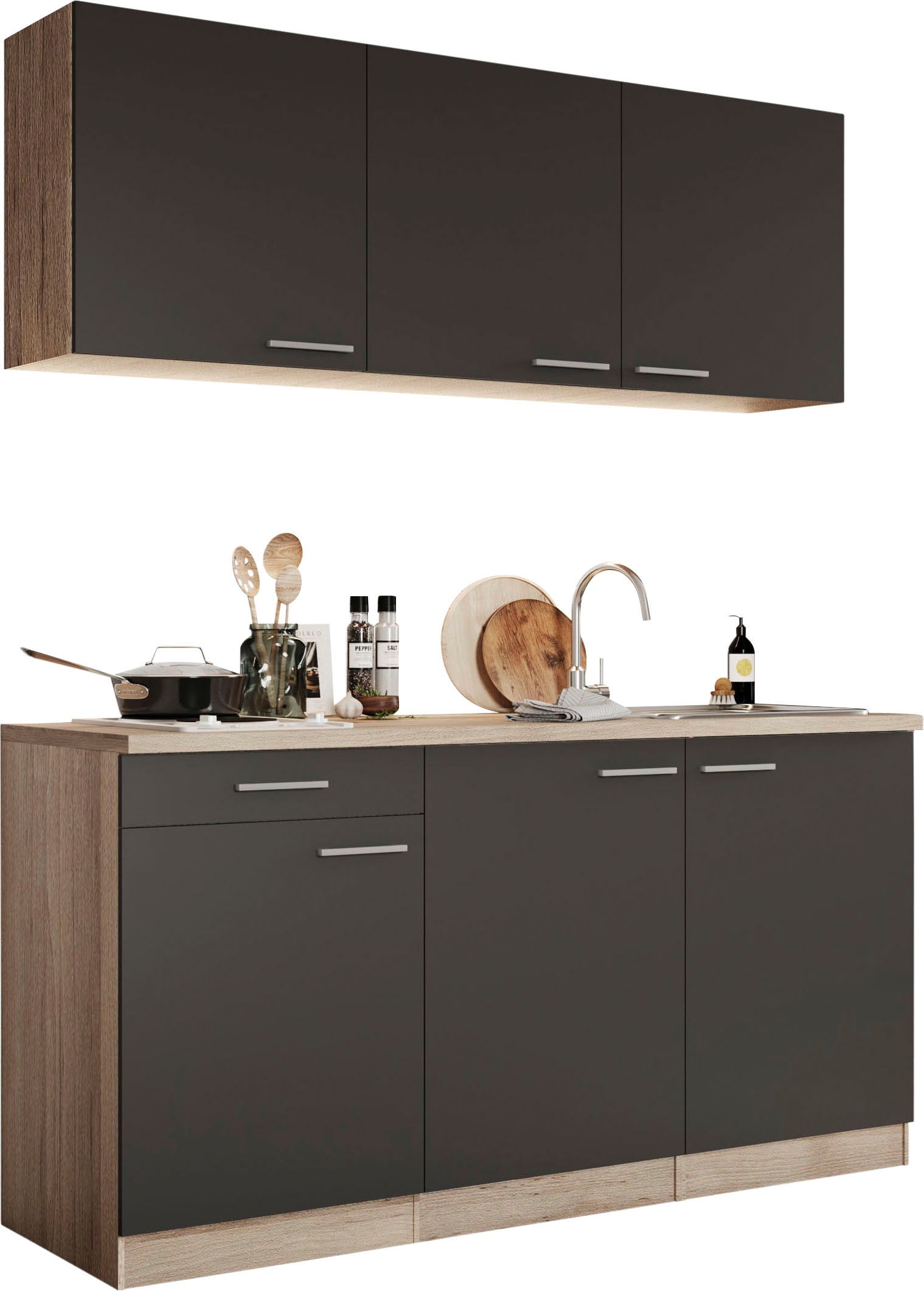 Thumbnail - RESPEKTA Pantryküche "Luis, Duo Kochfeld, wahlweise mit Mikrowelle, Korpus Eiche Sägerau," Breite 150 cm, in exclusiver ...