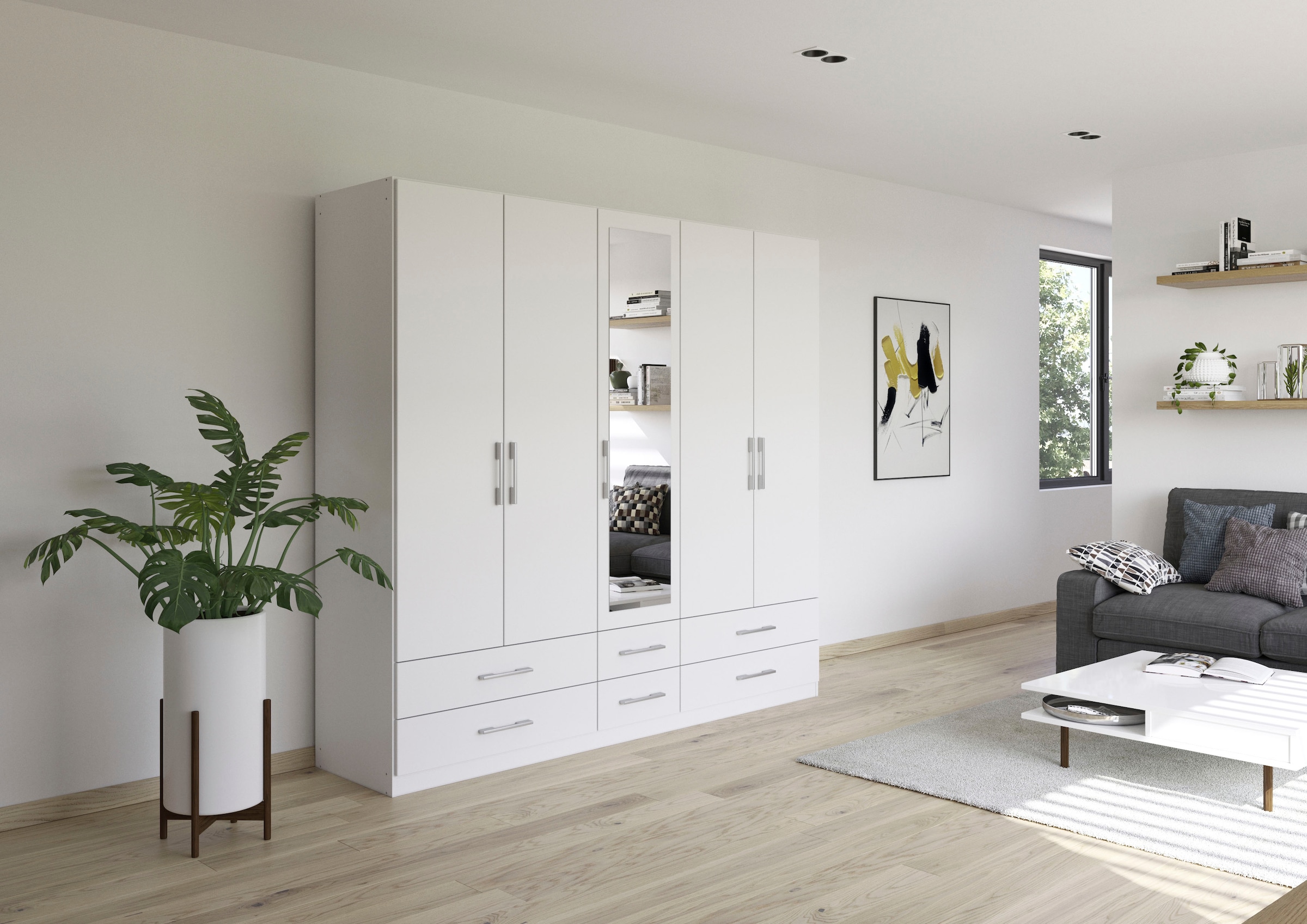 rauch Kleiderschrank »Schrank Garderobe Wäscheschrank HERSBRUCK in 2 Breiten« Breiten: 226 oder 271 cm, Höhe 210 cm,  mit 6 großzügigen Schubladen sowie Spiegeltüren MADE IN GERMANY