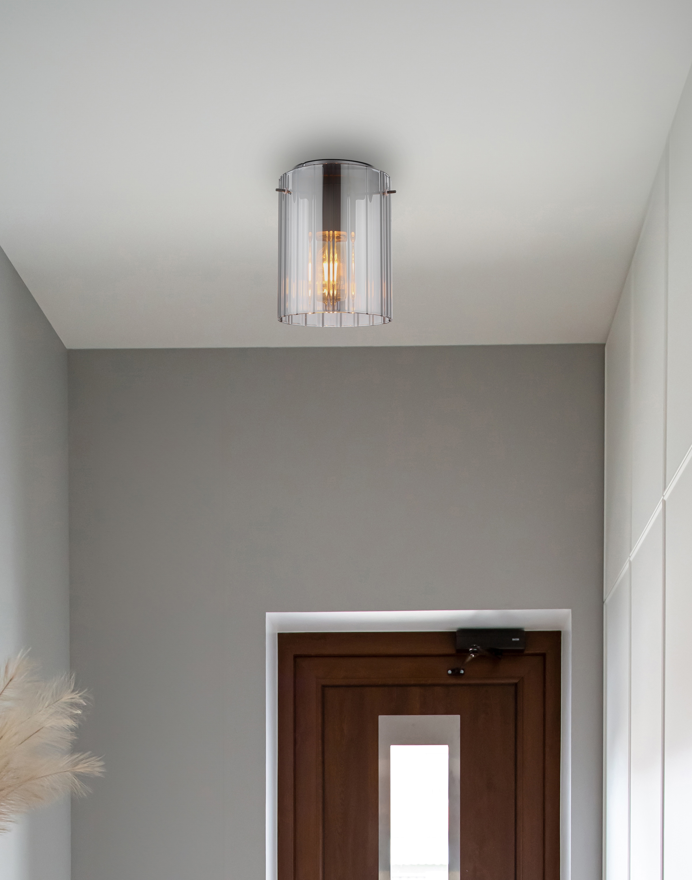 GLOBO LIGHTING Deckenleuchte »TULIVAR«, Leuchtmittel E27 | ohne Leuchtmittel, Deckenlampe/Glas rauchfarben/Rillen/Flur/Wohnzimmer