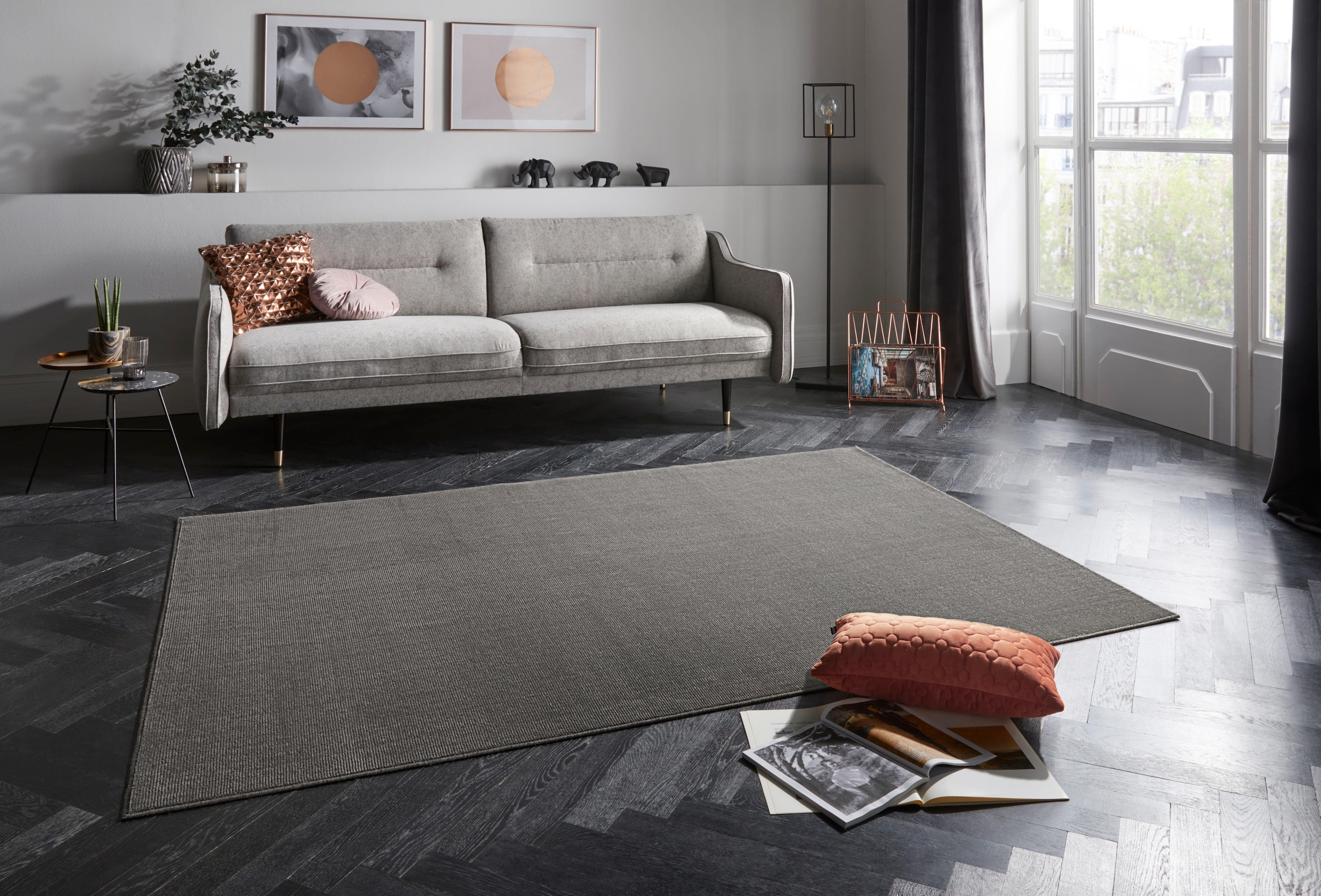 ELLE DECORATION Teppich »Alagnon«, rechteckig, 6 mm Höhe, Kurzflor, Streifen Optik, samtige Oberfläche, Unifarben Design