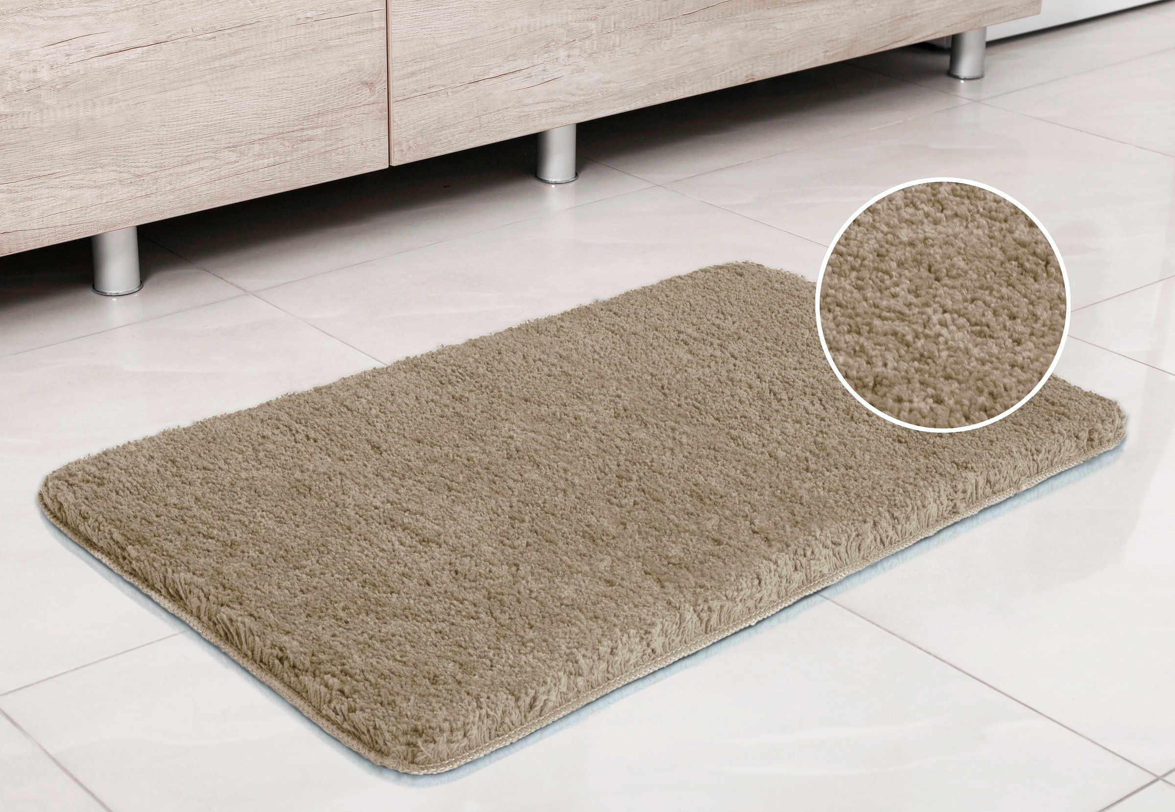 my home Badematte »Sanremo, Badvorleger, Badezimmer Teppich, sehr weich«, rutschhemmend beschichtet, fußbodenheizungsgeeignet-schnell trocknend, Badteppich, unifarben, rechteckig, rund & als 3-tlg. Set erhältlich