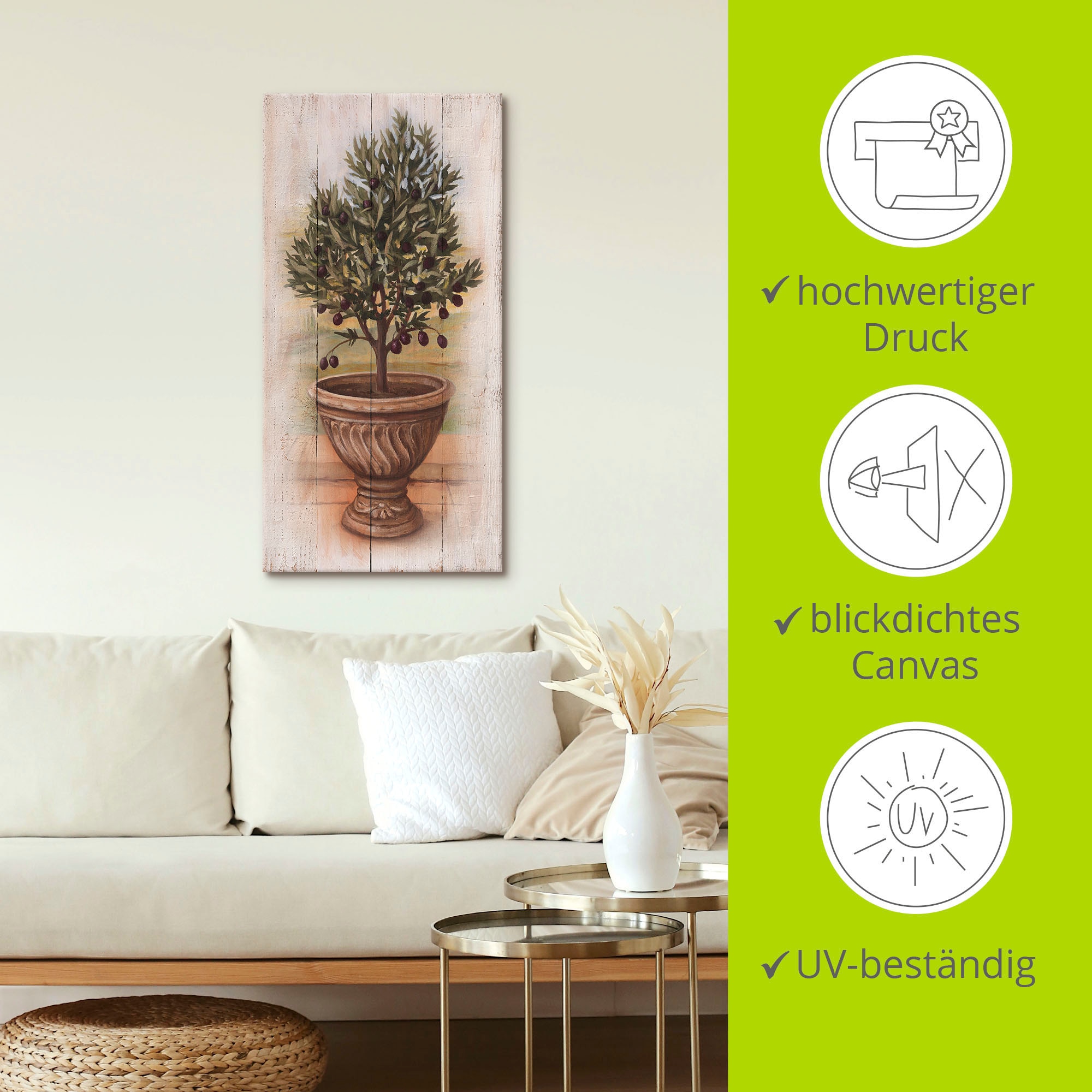 Artland Leinwandbild »Olivenbaum mit Holzoptik«, Pflanzen, (1 St.), auf Keilrahmen gespannt