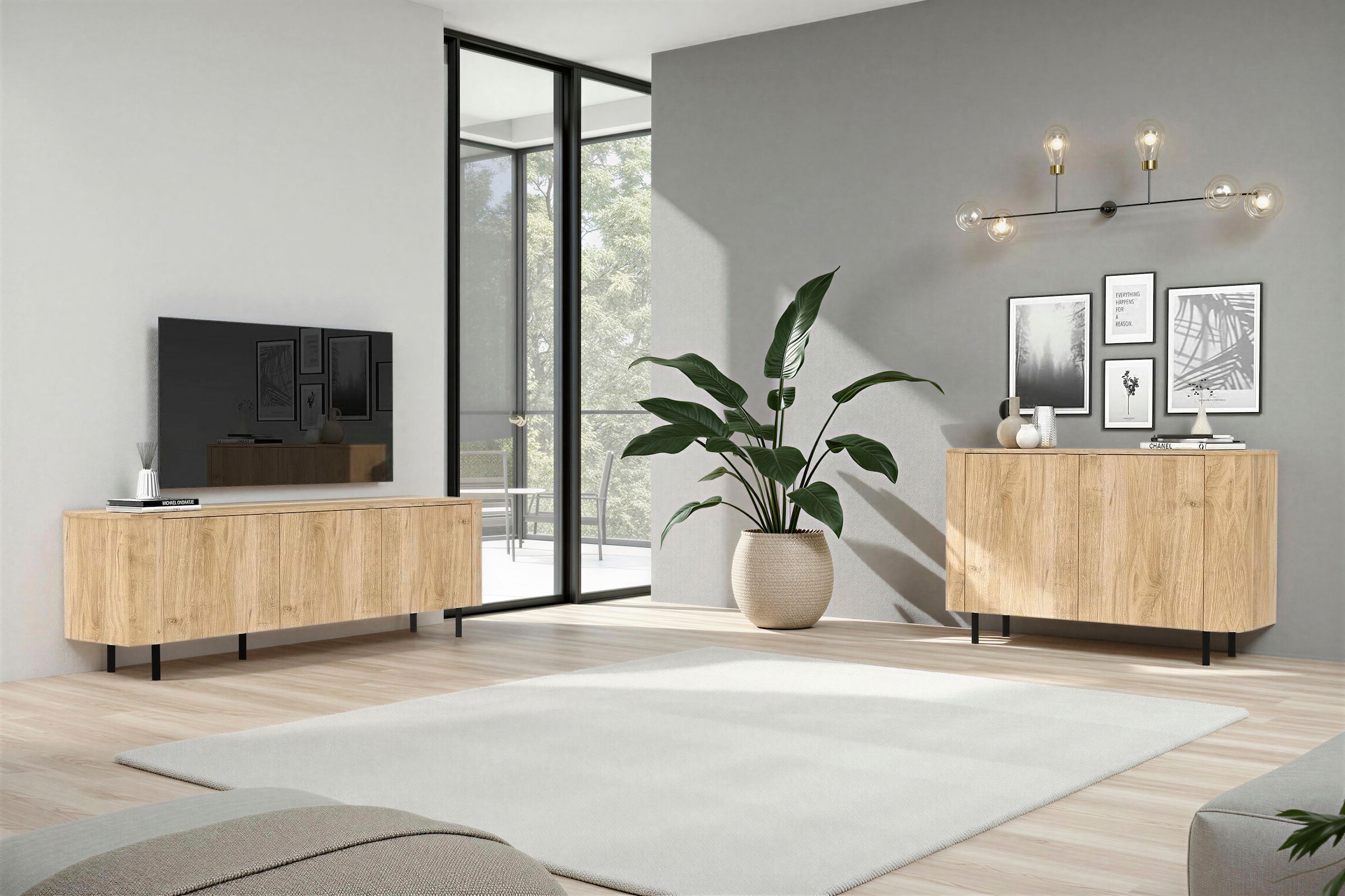 Home affaire Sideboard »Murano, 131 cm breit, 2 Türen, Anrichte, Kommode, Stauraumschrank« Formgebogenes MDF, Stirnseiten mit Rundung, Füße und Griffe aus Metall