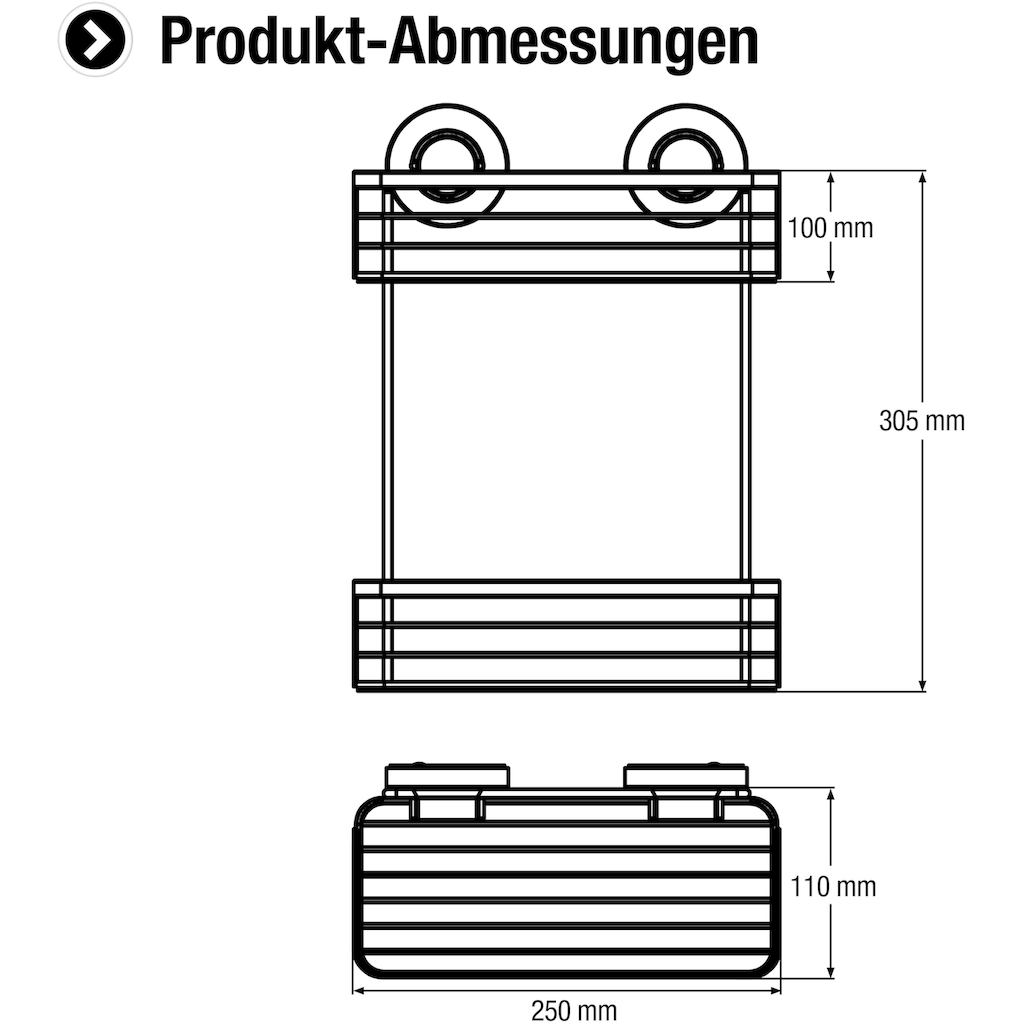 CORNAT Duschregal »3 in 1 - Zwei extra höhe Körbe - Zur Wandmontage - Duschablage«, 3 Befestigungsoptionen mit Saugnapf, Klebepad & Bohren - Verchromt