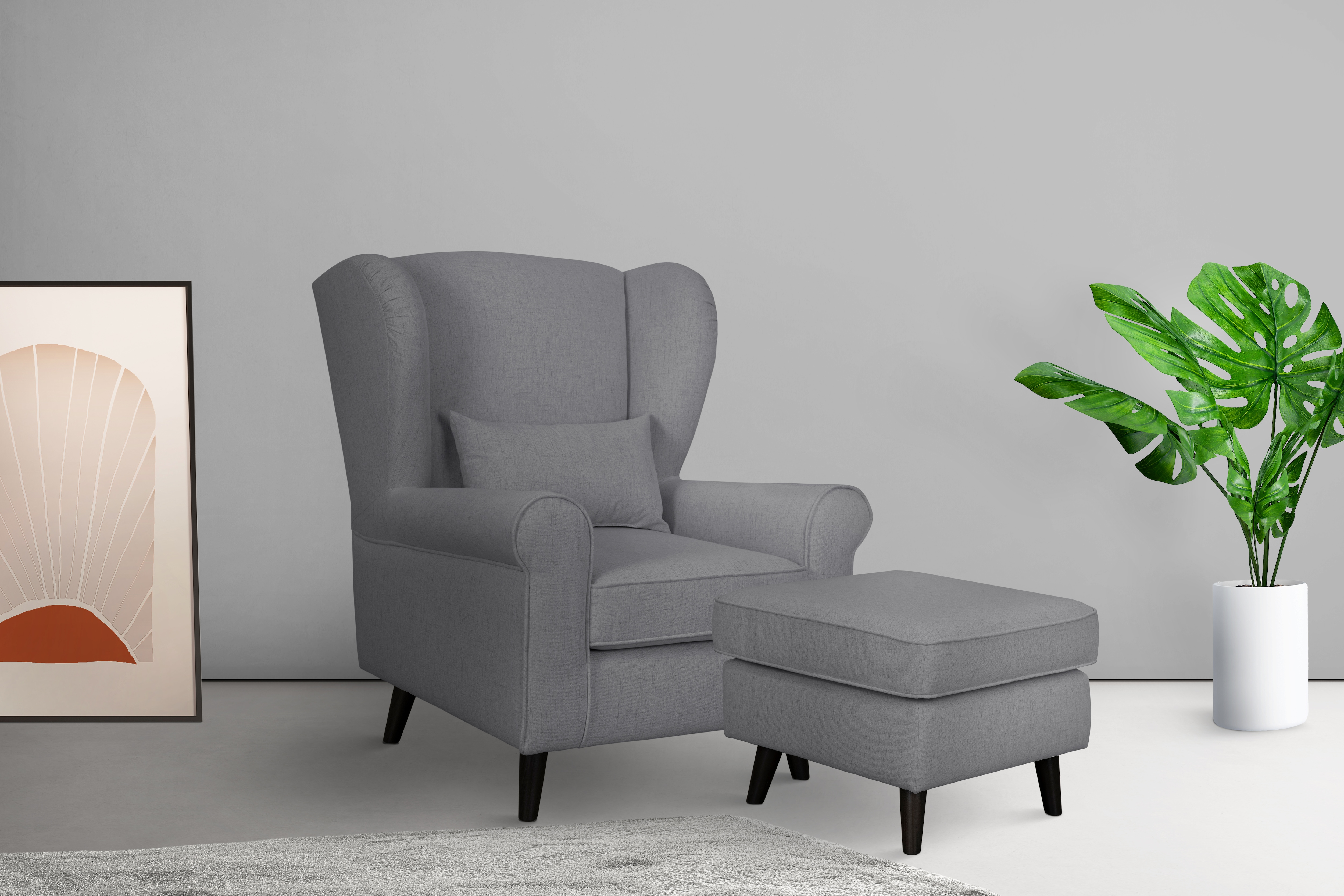 Home affaire Sessel "Ohrensessel CHISTELLE, wahlweise mit Polsterhocker" mit Wellenunterfederung, Maße: B/T/H: 81/87/99 cm