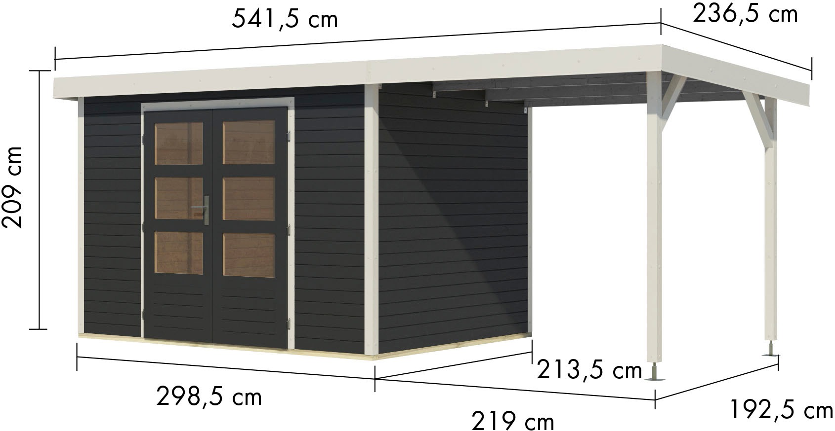 Karibu Gartenhaus »Jupiter 4«, in verschiedenen Farben, mit Anbaudach 2,35 m breit