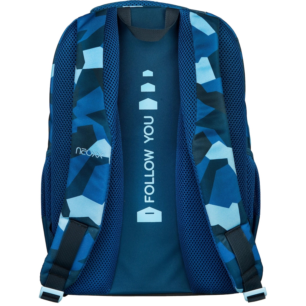 neoxx Schulrucksack »Fly, Camo Nation«, Reflektionsnaht, aus recycelten PET-Flaschen