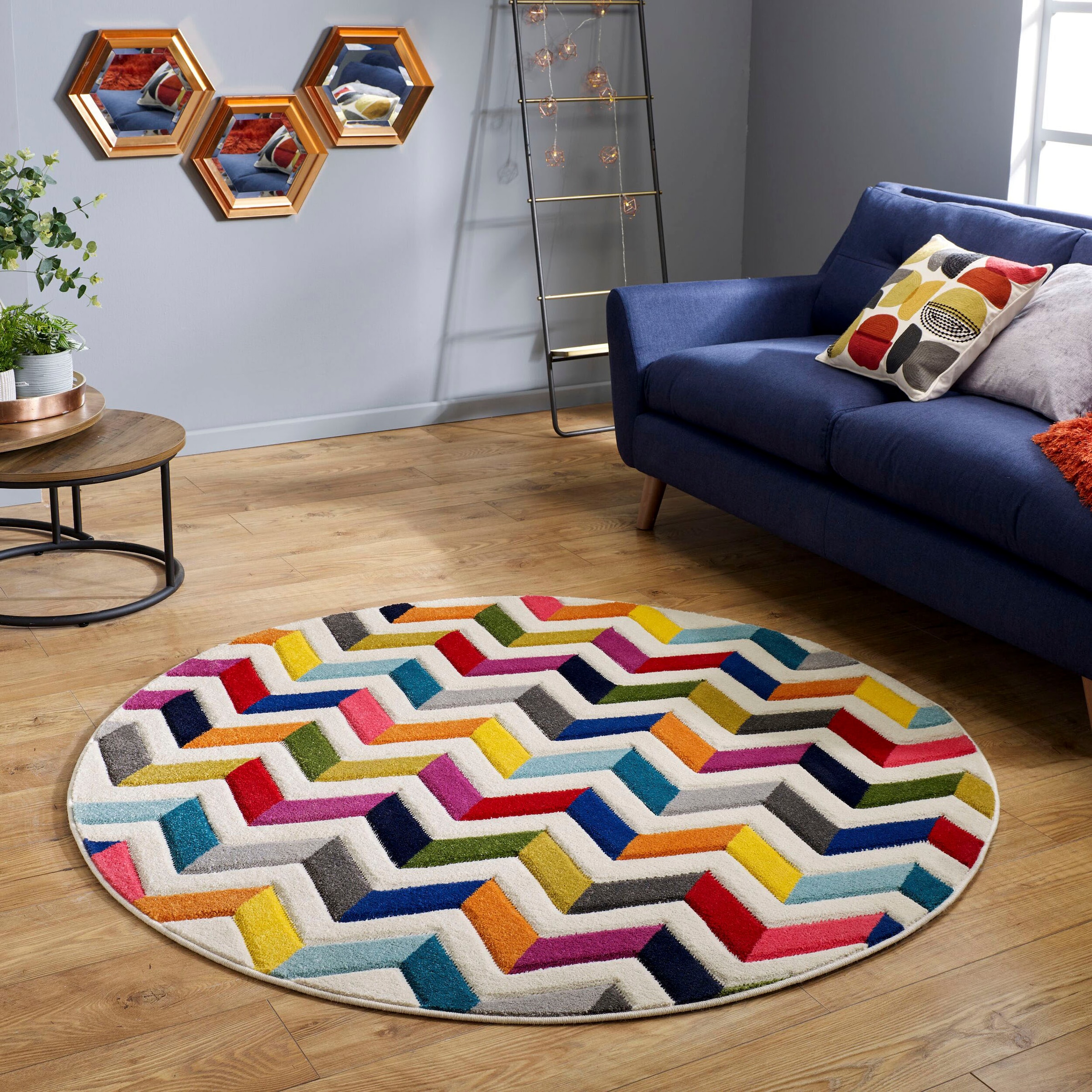 FLAIR RUGS Teppich »Bolero«, rund, fußbodenheizungsgeeignet, geometrisches Muster, gemustert, Zickzack