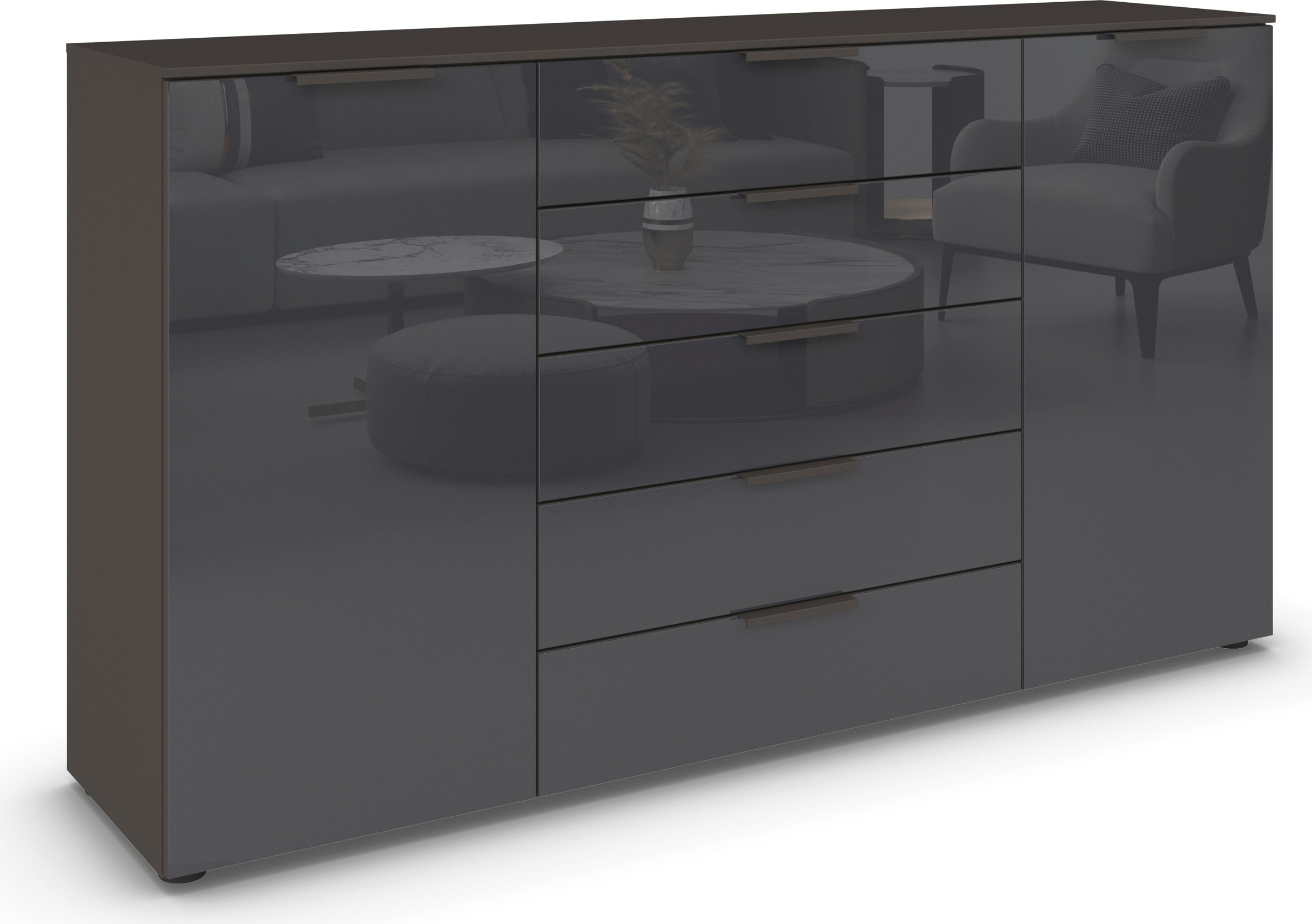 rauch Kommode "Kommode Türkommode Sideboard Kombikommode FLIPP mit Glasfront", 2-trg mit 5 Schubladen und Soft-Close, 2 