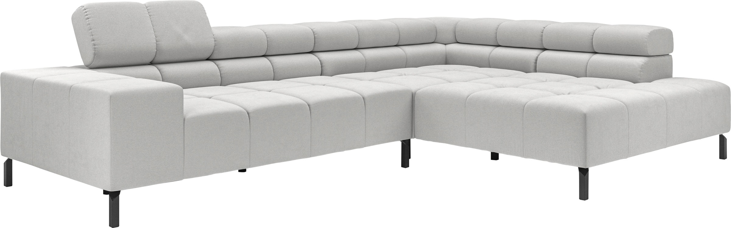 INOSIGN Ecksofa »Ancona New, wahlweise motorische Sitztiefenverstellung, auch in Cord«, feine Steppung, mit Kopfteilverstellung, 3 Zierkissen, L-Form