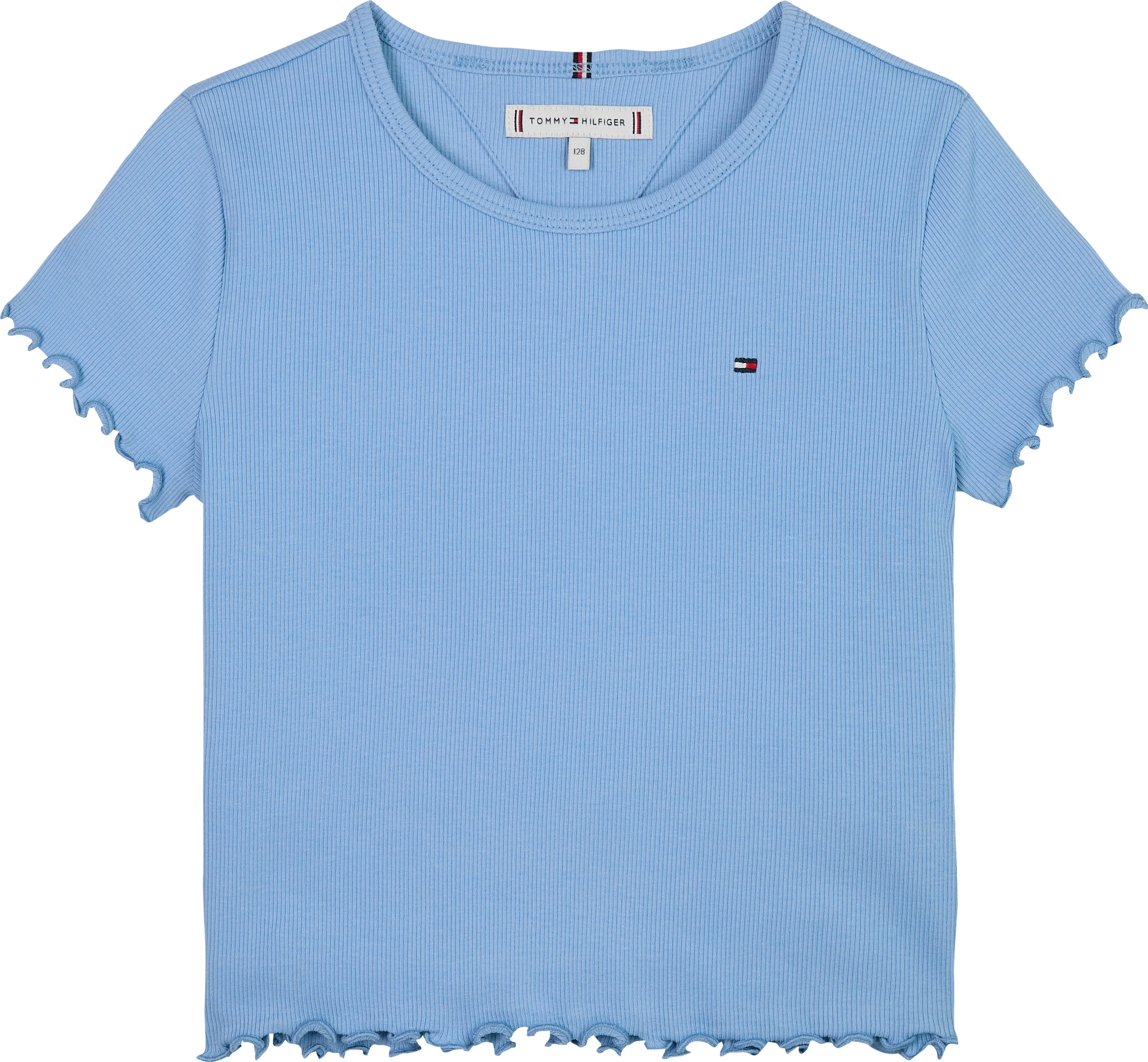 Thumbnail - Tommy Hilfiger T-Shirt "ESSENTIAL RIB TOP mit Babylock-Kanten und Stickerei" unifarben, casual, regular fit, Baumwollmix...