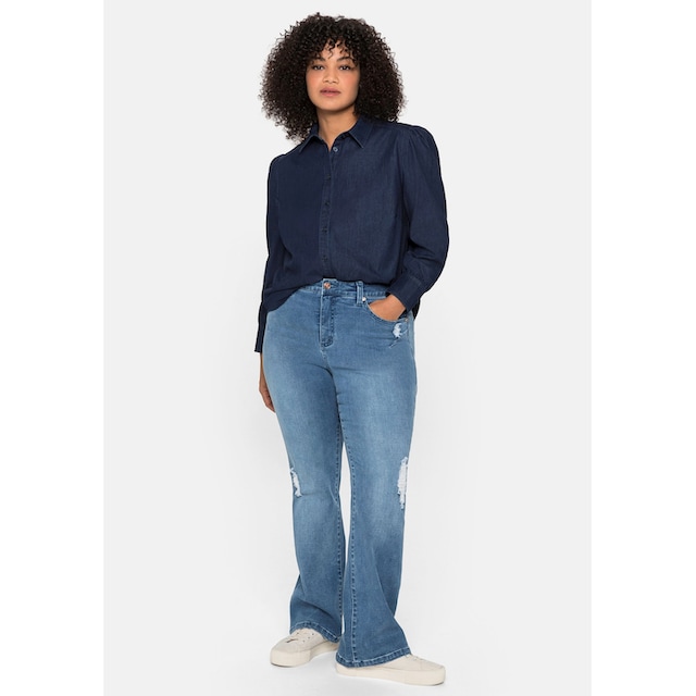 Sheego Jeansbluse »Große Größen«, mit gekräuselter Schulternaht kaufen |  BAUR
