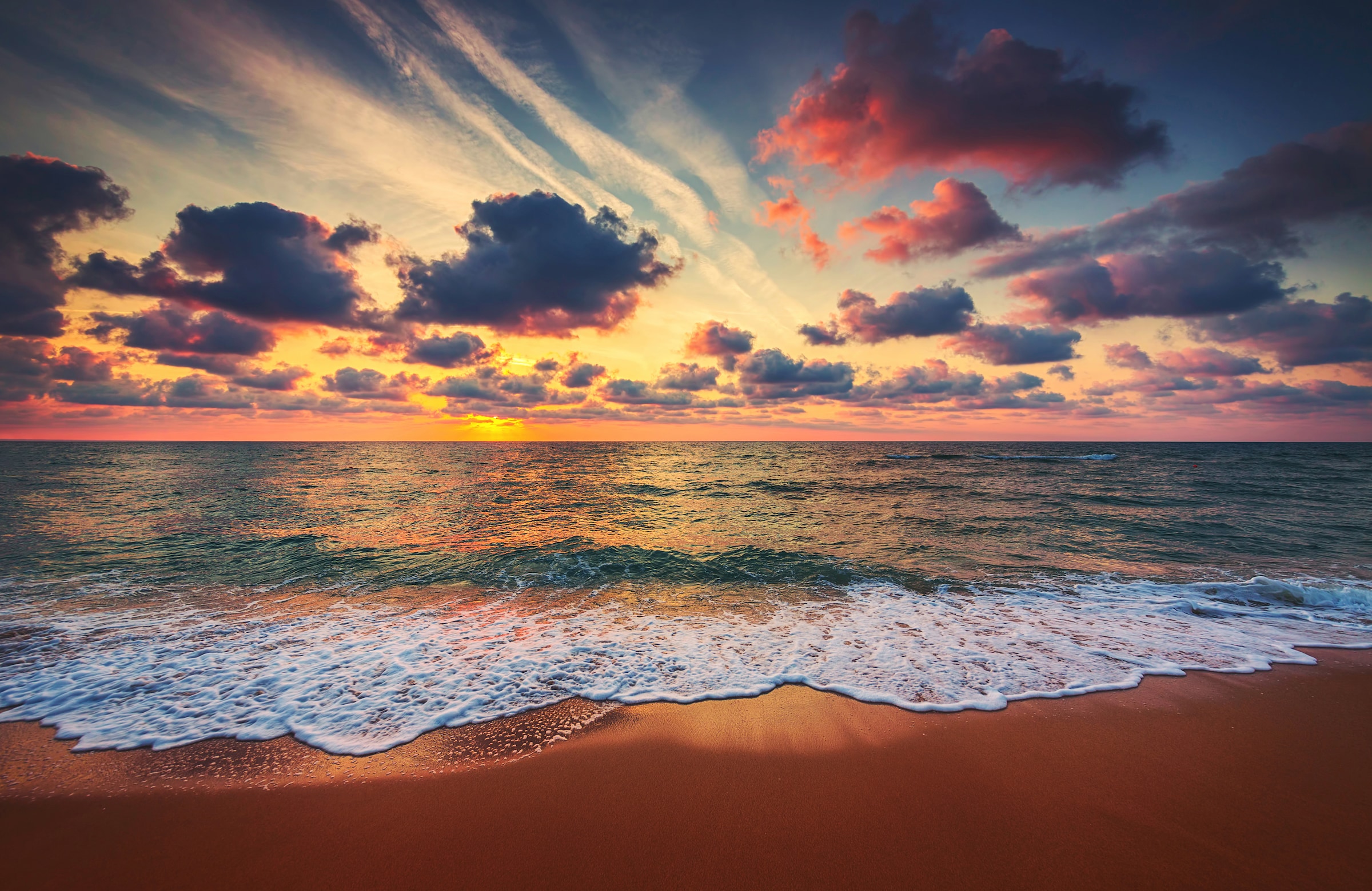 Papermoon Fototapete "STRAND-SONNENUNTERGANG WOLKEN DÄMMERUNG MEER LANDSCHAFT"