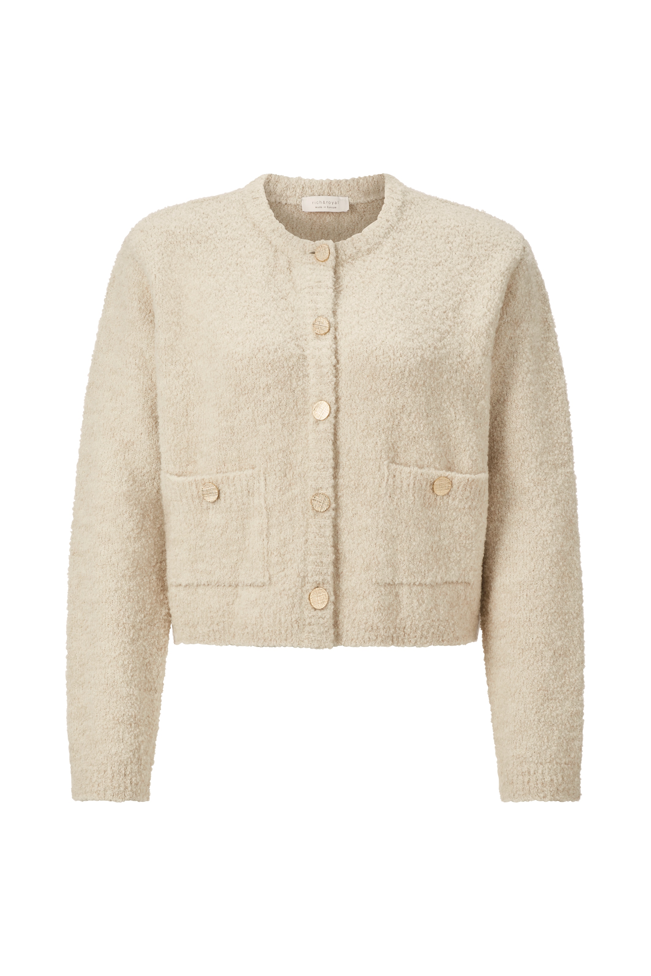 RICHROYAL Cardigan, Boucle, gerader Form, Schmuckknöpfe, Rundhals