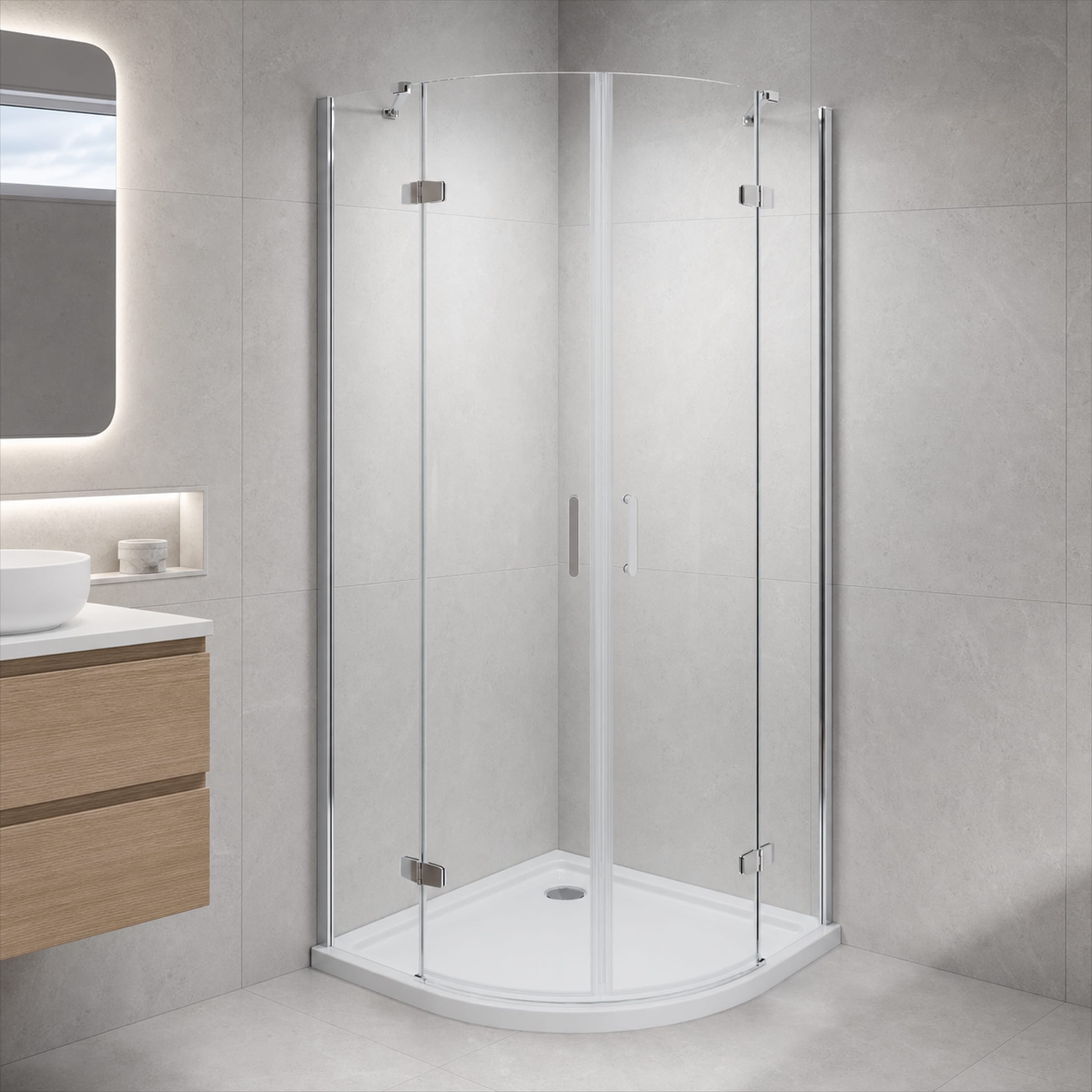 Runddusche WELLTIME, B:90cm H:195cm T:90cm, transparent, Duschkabinen, "Siena", Hebe-Senk-Mechanismus, barrierefrei einbaubar, mit Drehtüren