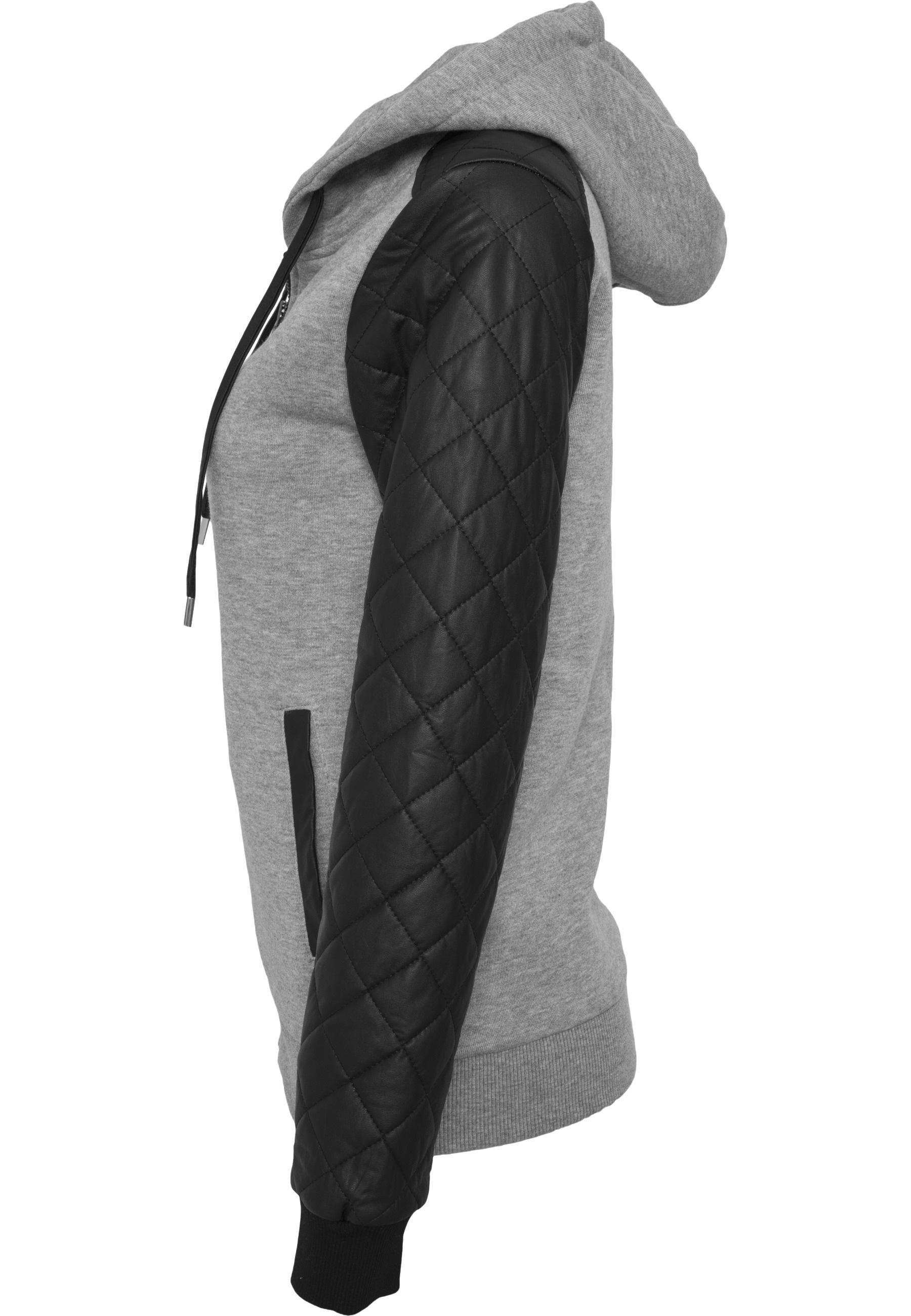 Sweatjacke URBAN CLASSICS "Urban Classics Damen", Damen, Gr. XS, grau schwarz, 63% Baumwolle, 37% Polyester, unifarben, Sweatjacken Sweatjacke 3