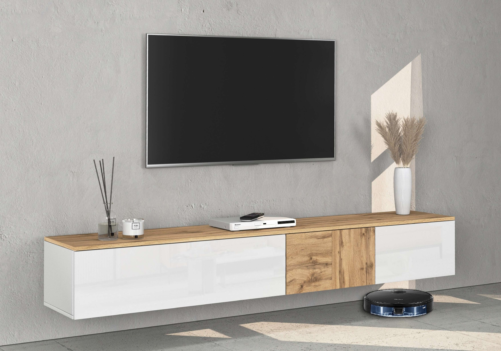 INOSIGN Lowboard »Lowboard ISEO,Lowboard,TV-Kommode,TV-Möbel,TV-Bank« 1 Stk. tlg. stehend/hängend, 1 Klappe, 2 Türen HG lackiert, 3 Fächer, B 210 cm