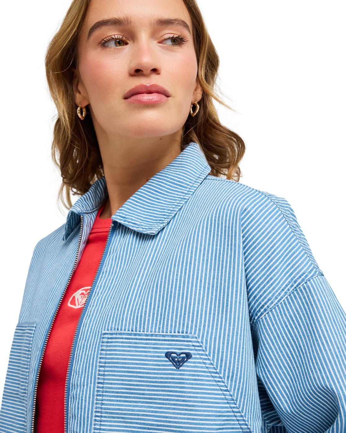 Outdoorjacke ROXY "Beachfront Bliss", Damen, Gr. L, coconut milk denim stripe, Obermaterial: 100% Walkfrottier;, Jacken Outdoorjacke 2