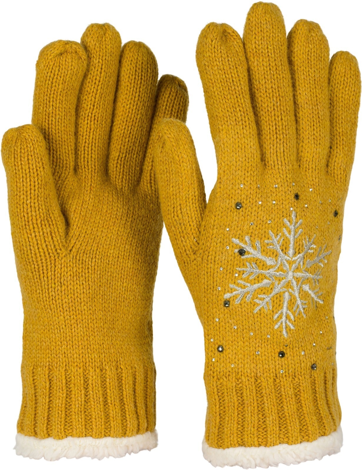 styleBREAKER Strickhandschuhe "Strickhandschuhe mit Schneeflocke, Strass und Fleece" 1 Stk.