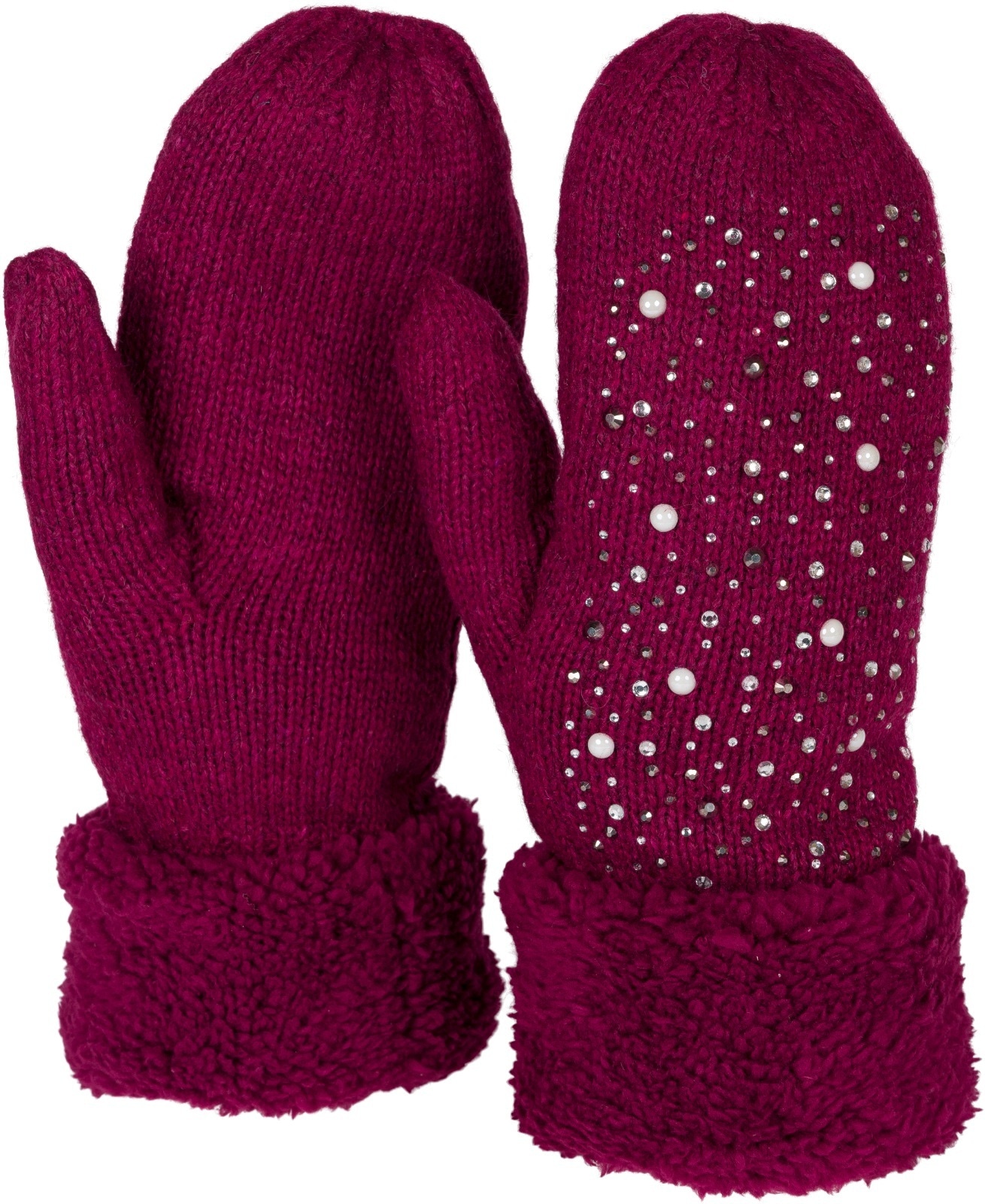 styleBREAKER Fäustlinge "Strickhandschuhe Fäustlinge mit Strass und Perlen" 2 Stk.