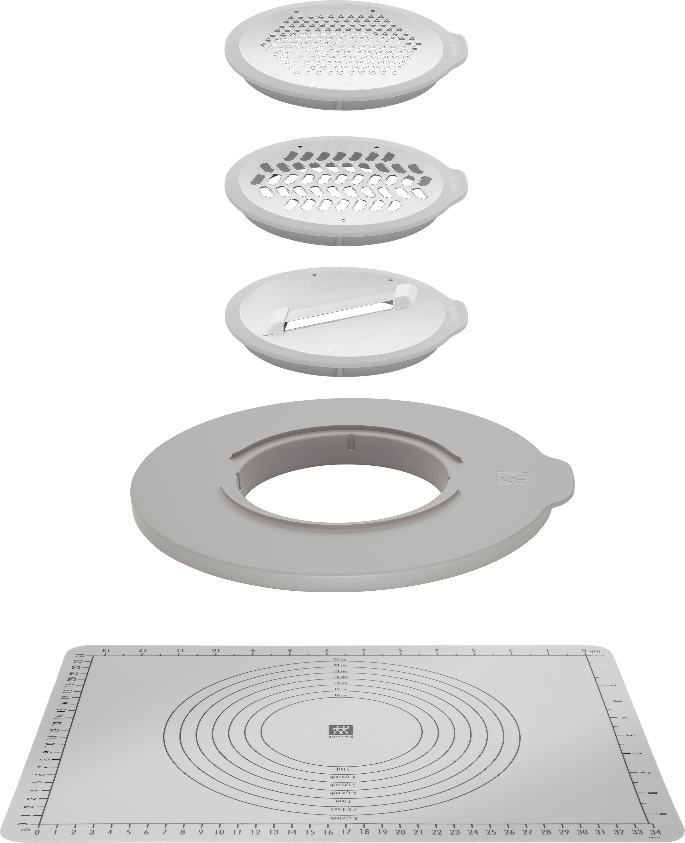 Zwilling Schüssel »Fresh & Save BOWLS - Zubehör-Set, Accessoire-Set, 5-teilig«, 5 tlg., aus Kunststoff, Spritzschutz, 3 Reibeaufsätze, backofenfeste Anti-Rutsch-Silikonmatte