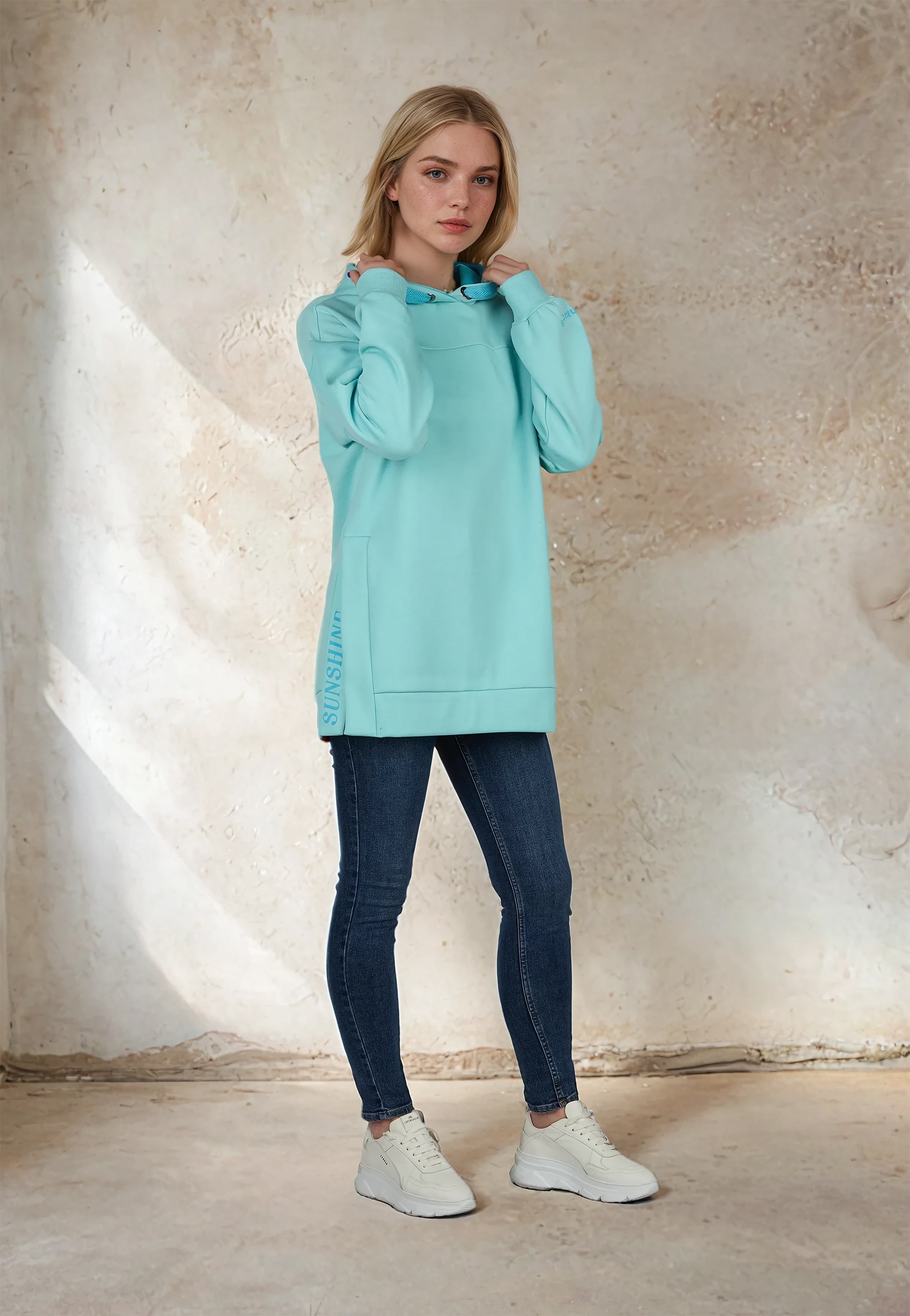 Kapuzenpullover SALZHAUT "Hoodie TIEKE", Damen, Gr. M, blau (aqua), Obermaterial: 80% Baumwolle CO. 20% Polyester PES., Pullover Kapuzenpullover 2