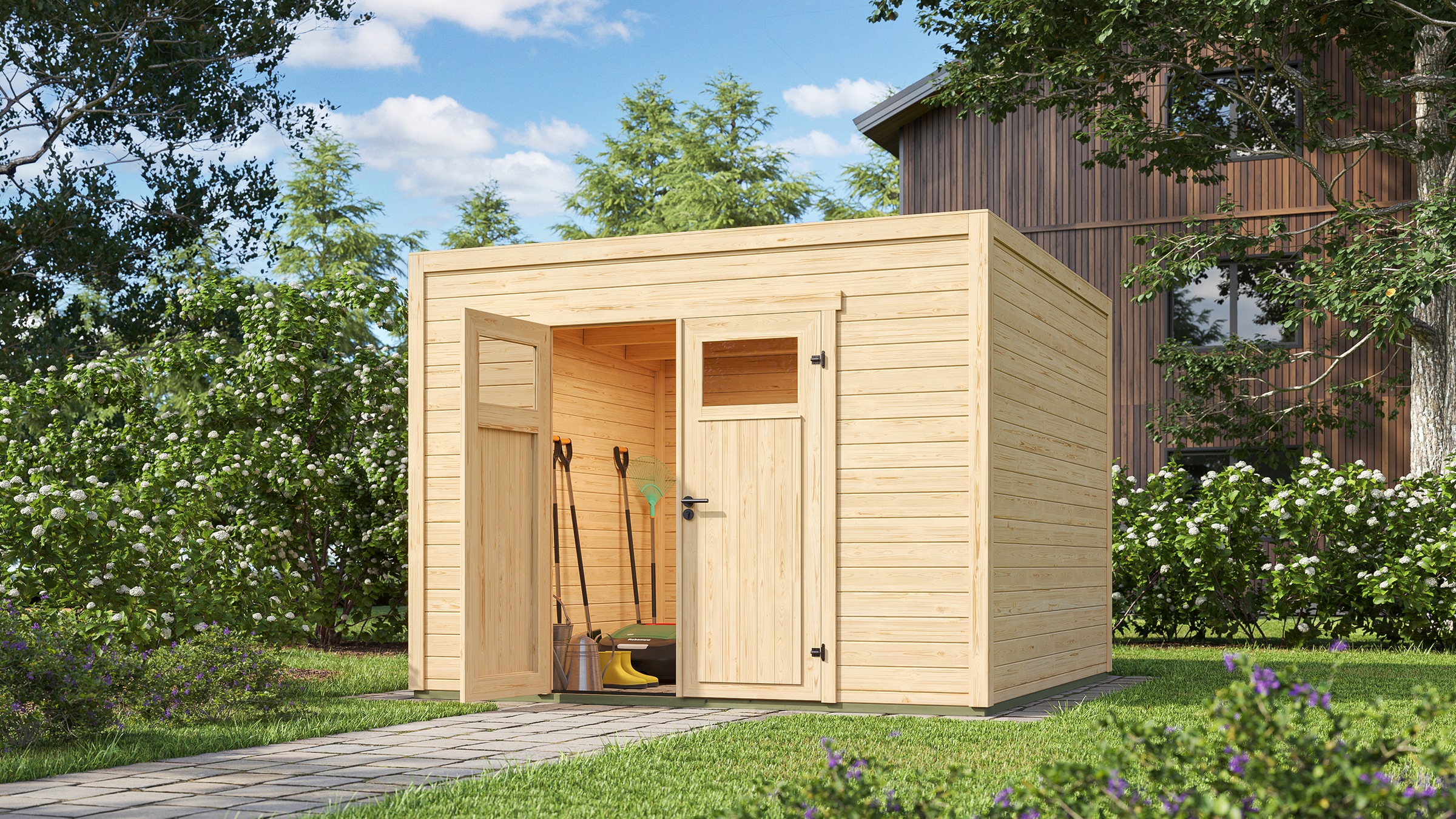 weka Gartenhaus "Batu 3, Flachdach" 28 mm starke Blockbohlen, in verschiedenen Farben