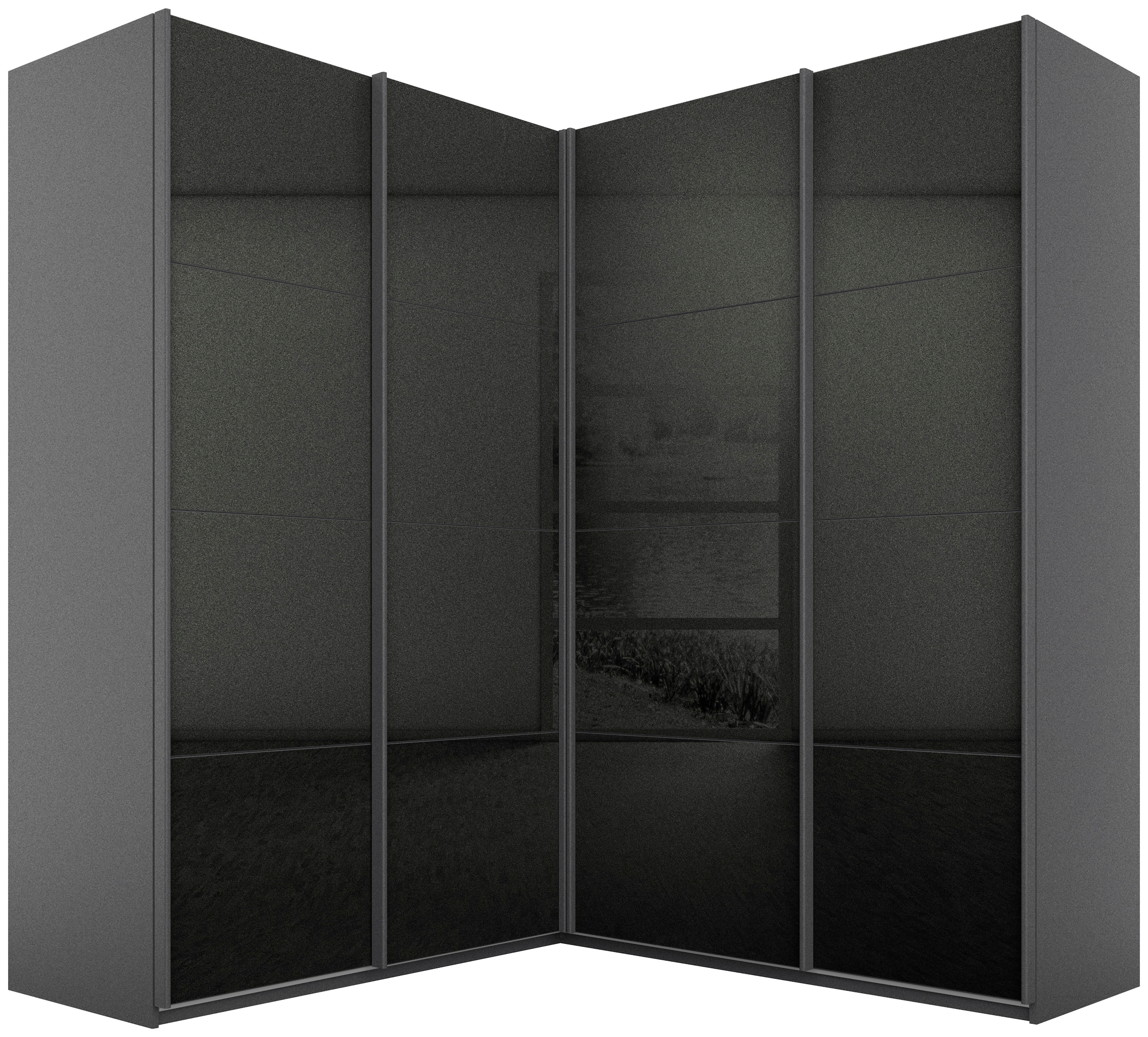 rauch "Schrank Garderobe Eckkleiderschrank QUADRA Front in Dekor/Hochglanz" in den Höhen 210/229 cm, inkl. Soft-Close-Funktion, großer Eckschrank mit viel Stauraum, Maß 181x187 cm MADE IN GERMANY