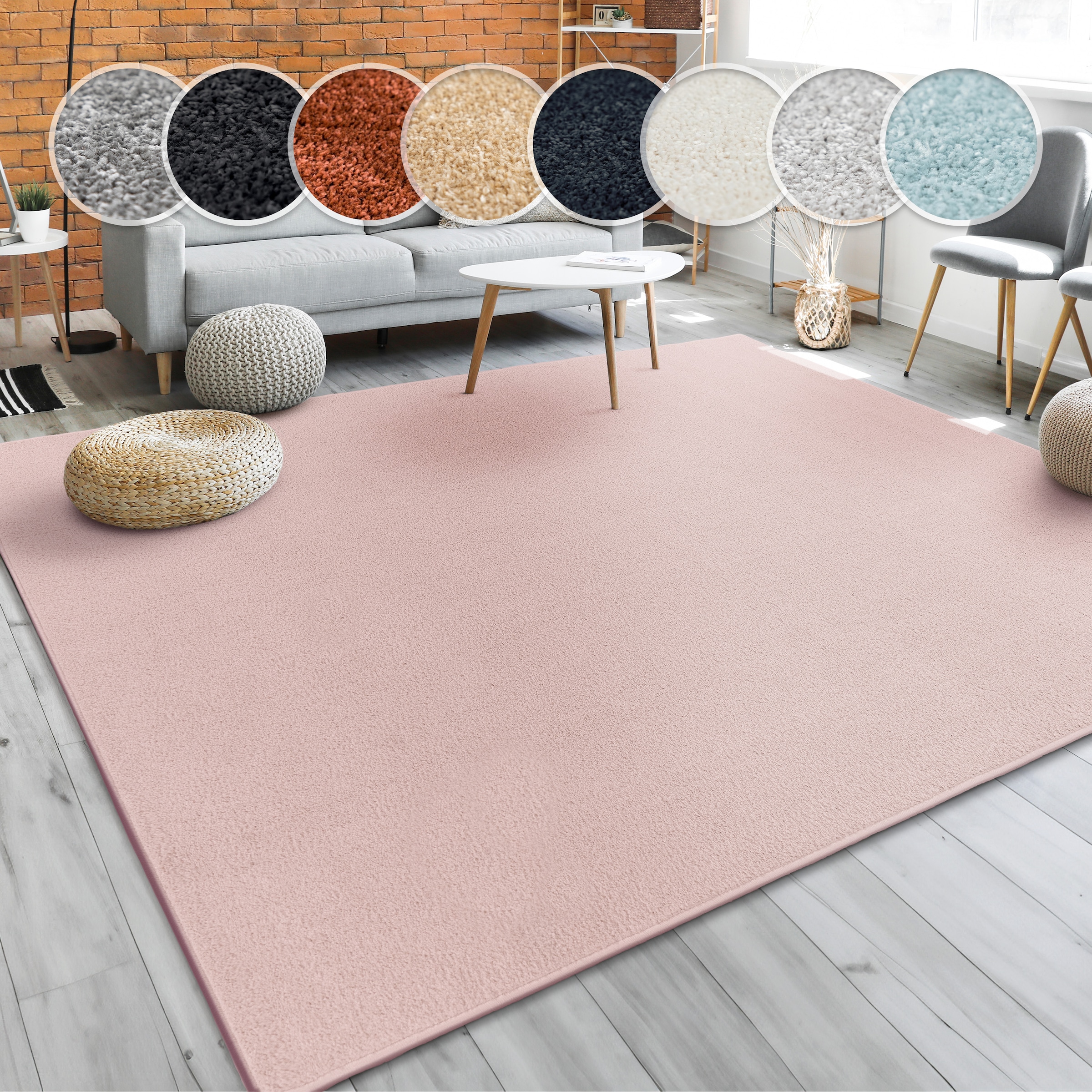Teppich PACO HOME "Porto 890", rosa (rosé), B:60cm H:13mm L:100cm, Obermaterial: 100% Polypropylen, Teppiche, Teppich, Kurzflor, Uni-Farben, ideal im Wohnzimmer & Schlafzimmer