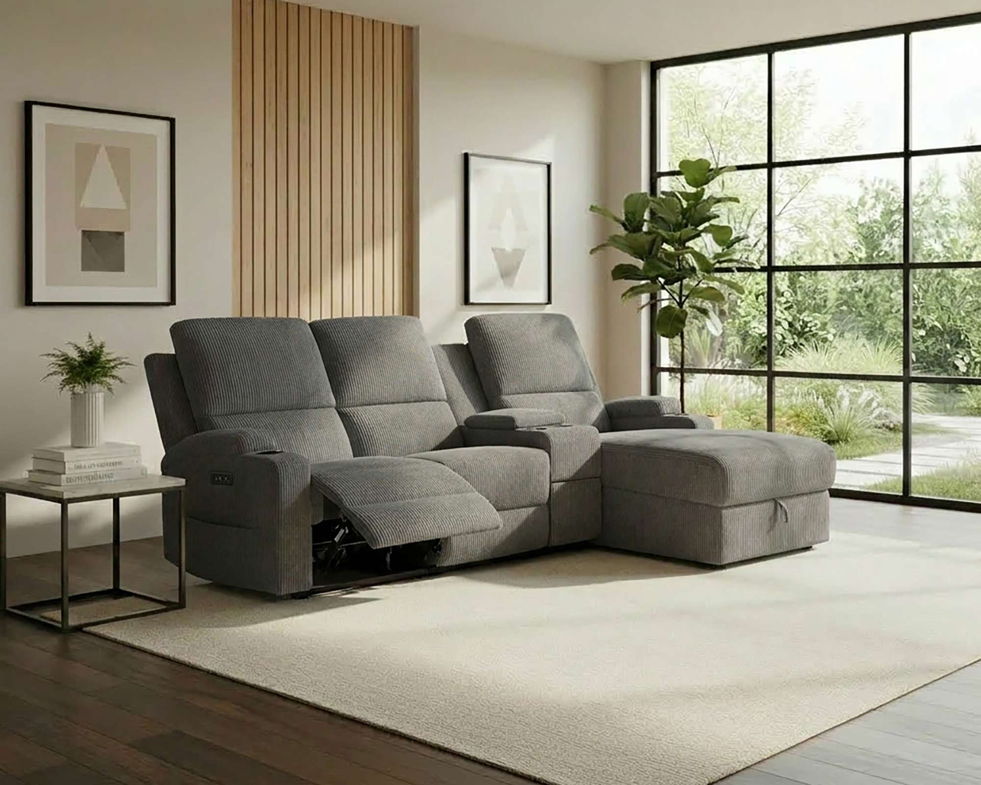 OTTO home Ecksofa "NAPORI Cord, Multimediasofa, 3er Kinosessel XXL, L-Form" Kinosofa, manuelle o. elektr. Relaxfunktion, Staufach, Getränkehalter