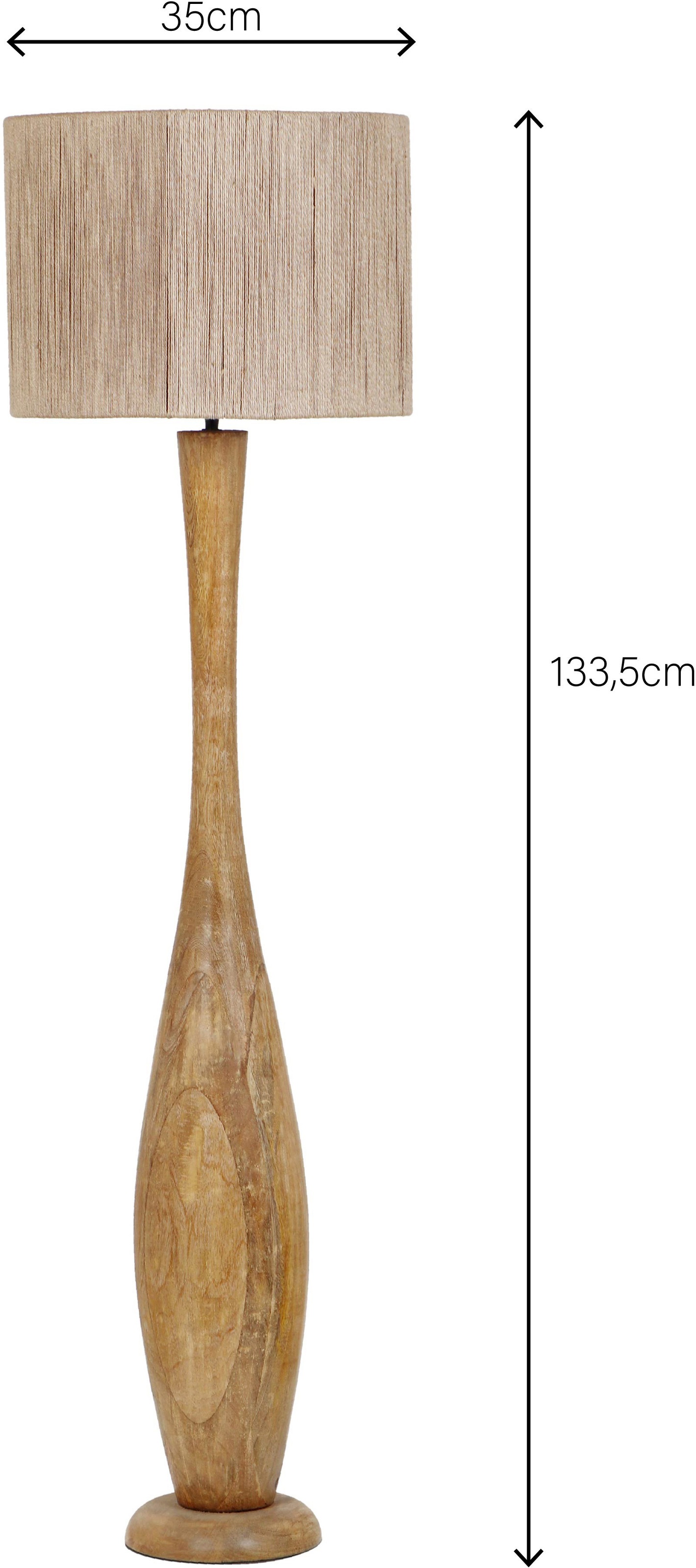 TRIO Leuchten Stehlampe »TOBA, Massivholz Stehleuchte naturbelassen, mit Jute Lampenschirm« E27 1 Stk. warmweiß - kaltweiß exkl 1x E27 max 10W, Höhe 135 cm Ø 35 cm, Schirm Fäden aus Jute Stoff