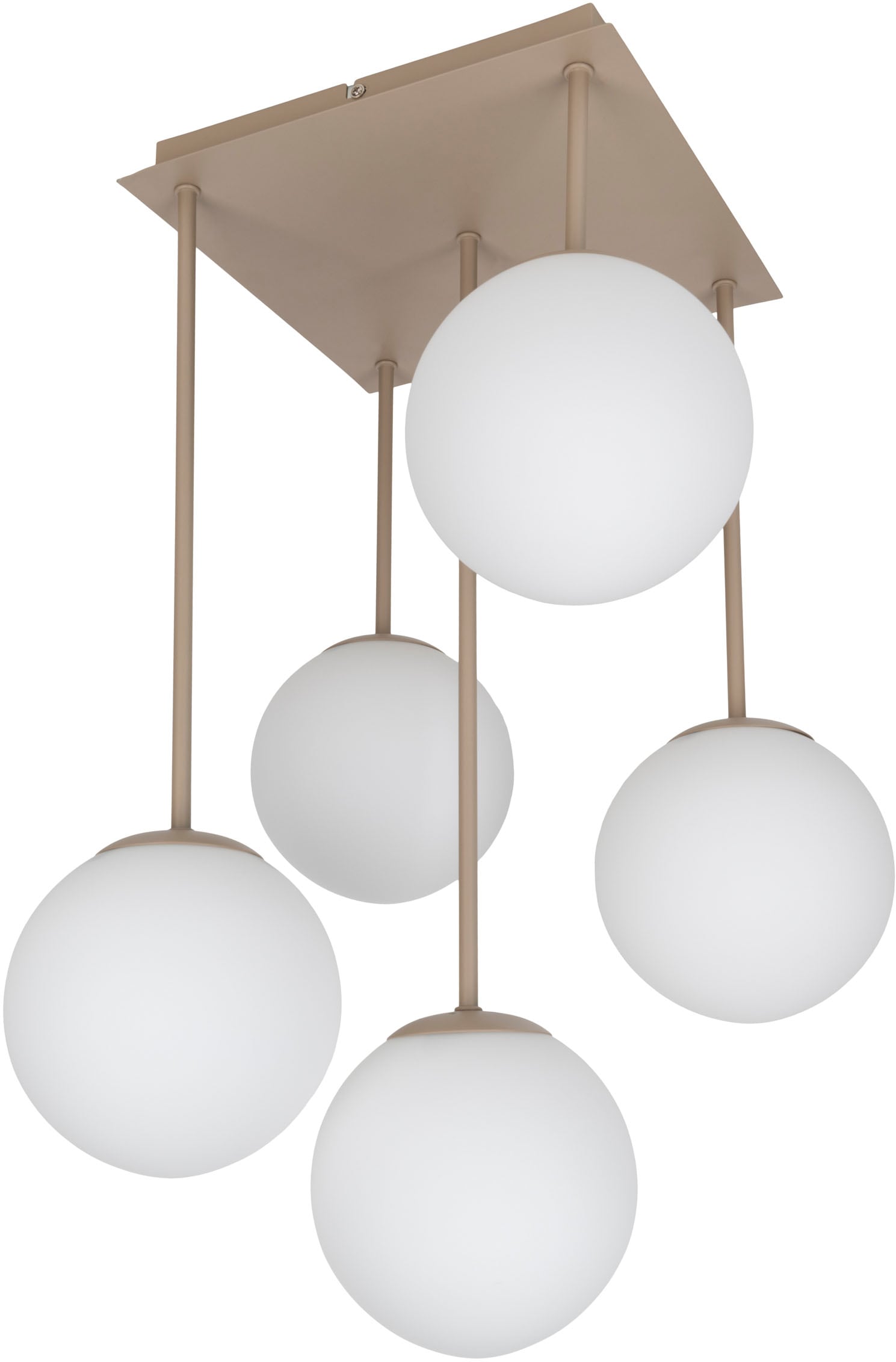 my home Pendelleuchte »Nymölla« E14 1 Stk. 5 opal-weiße Glaskugeln mit je 1x E14 exkl., Gestell eckig beige matt