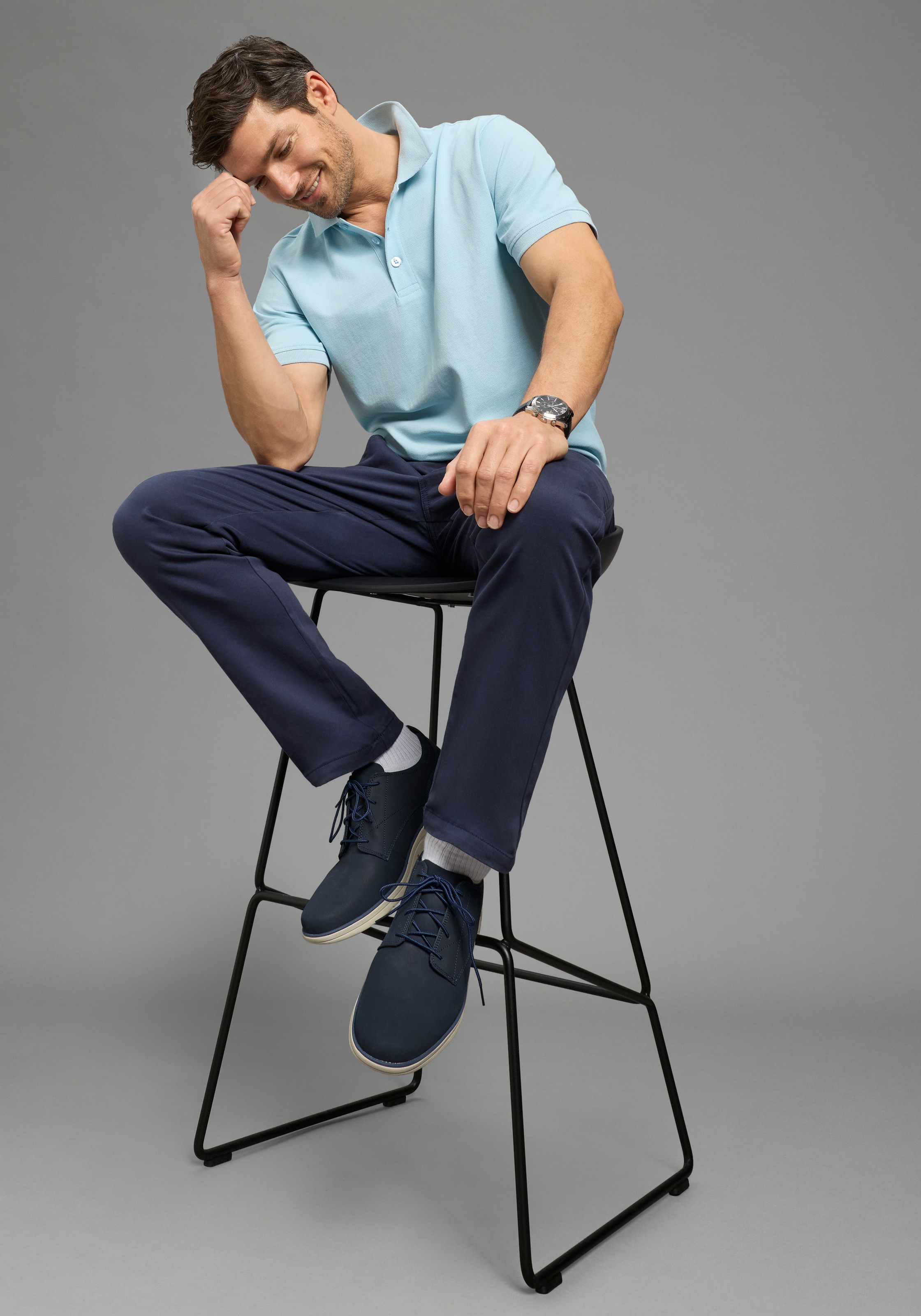Poloshirt MAN'S WORLD, Herren, Gr. 52/54 (L), hellblau, Piqué, Obermaterial: 100% Baumwolle, unifarben, Basic, regular fit, Rundhals, Flachstrickbündchen, Shirts, Kurzarm, lockere Passform, unifarben, Topseller 3