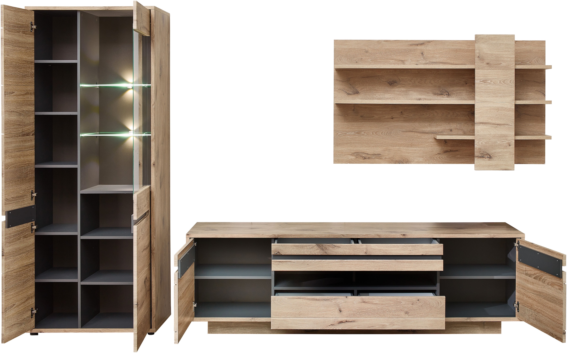 Innostyle Wohnwand »BELLANO«, (Komplett-Set, 3 St.), inkl. LED-Beleuchtung