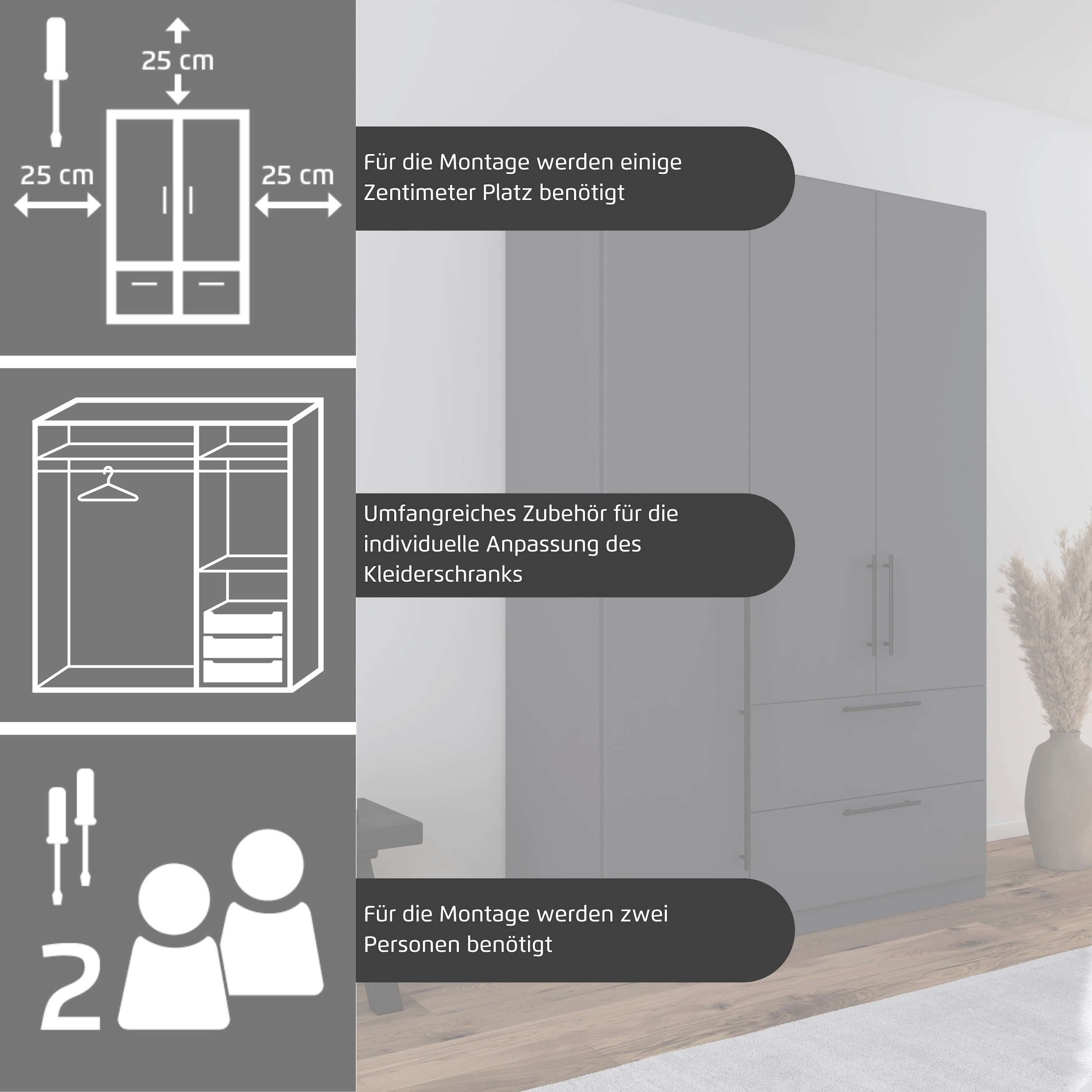 rauch Kleiderschrank »Drehtürenschrank Schrank Garderobe Wäscheschrank Schlafzimmer AVOLA«, (in 3 verschiedenen Ausstattungen BASIC/CLASSIC/PREMIUM), mit hochwertigen Stangengriffen in Schwarz aus Metall MADE IN GERMANY