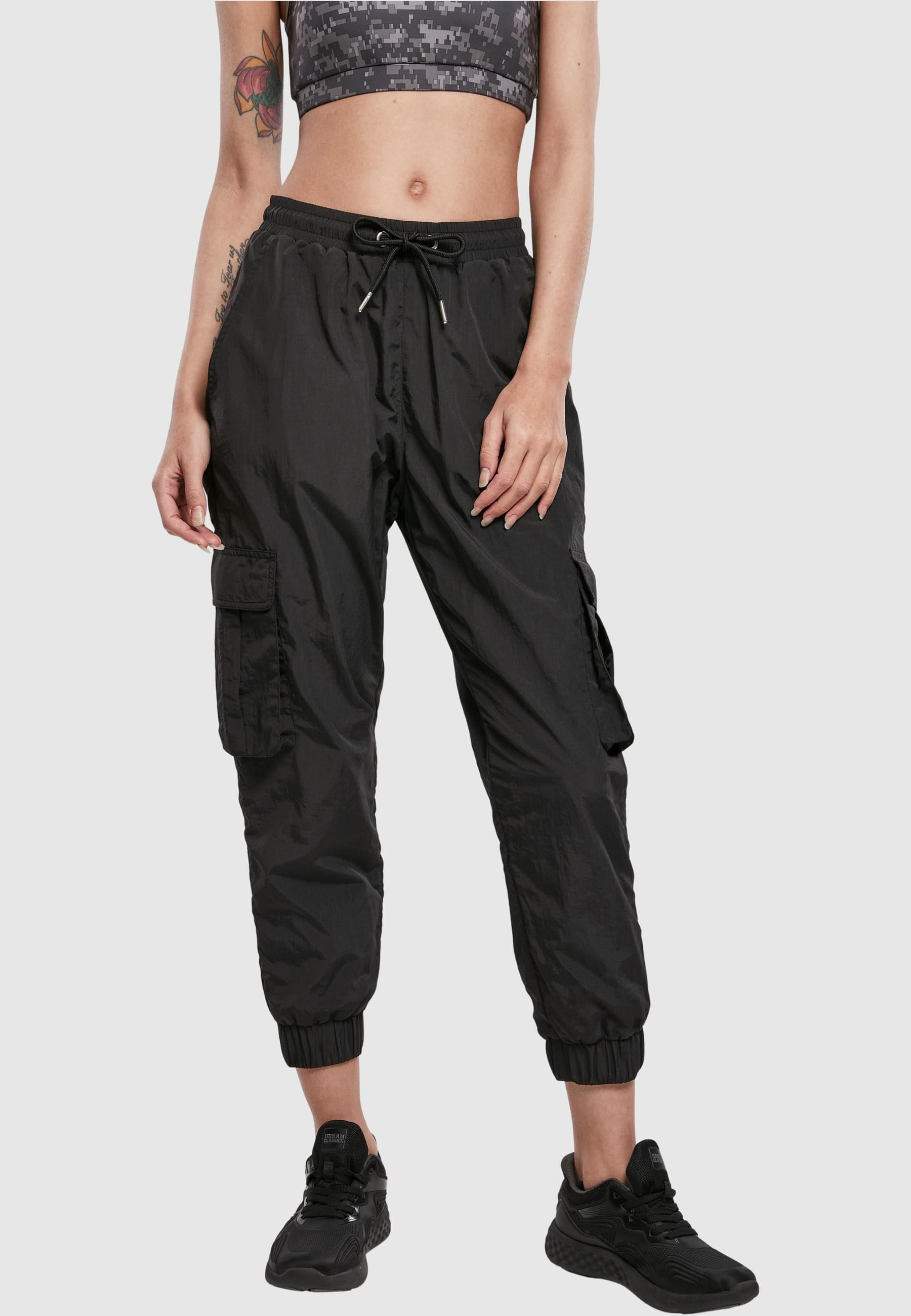 URBAN CLASSICS Cargohose »Urban Classics Damen Ladies High Waist Crinkle Nylon Cargo Pants«, (1 tlg.)