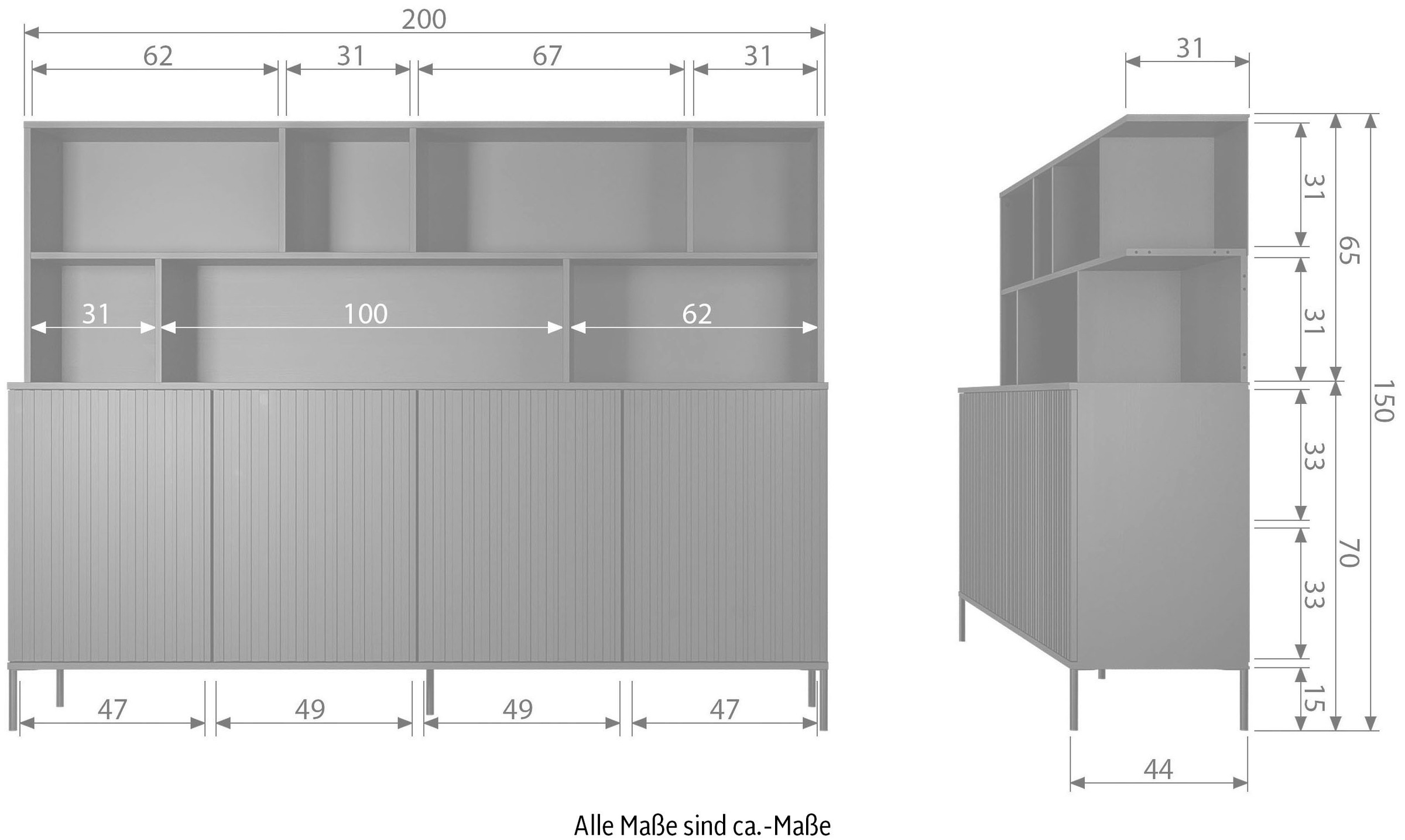 WOOOD Buffet »New Gravure«, mit viel Stauraum, Breite 200 cm