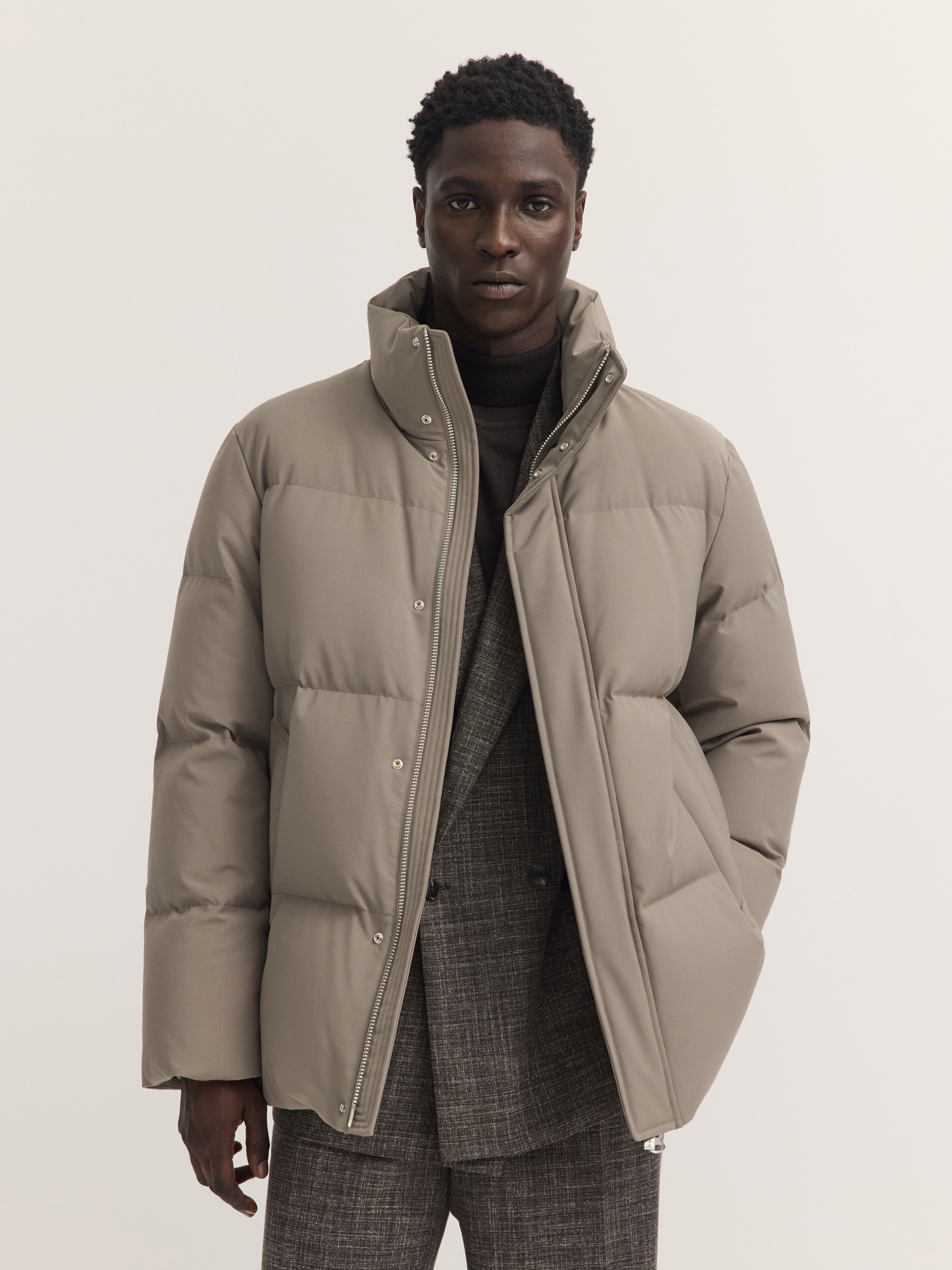 bugatti Parka "Regular Fit" ohne Kapuze Daune Stehkragen Schal inklusive