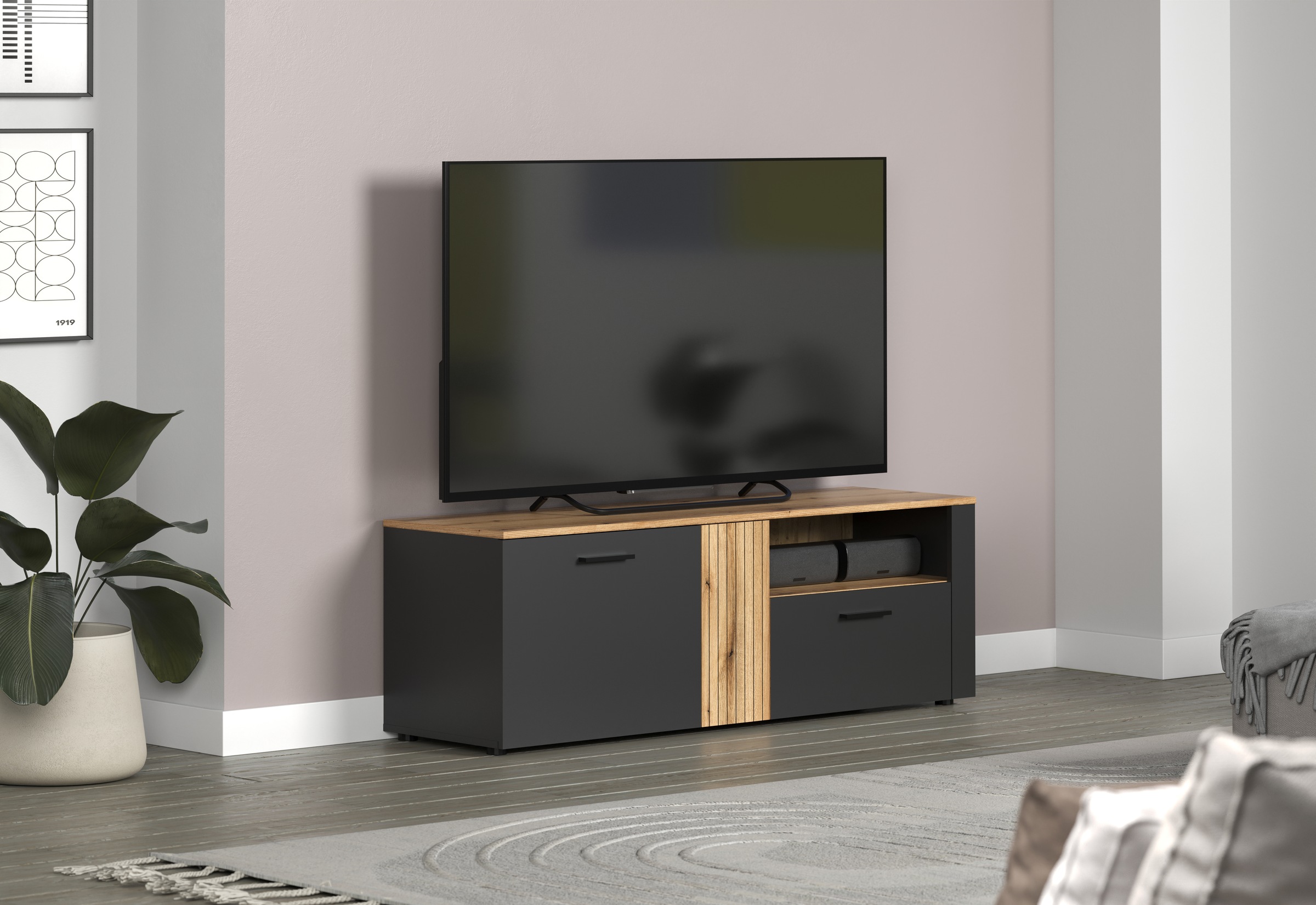 INOSIGN TV-Bank »Estepona«, (1 St.), TV-Lowboard mit Rillenoptik - Türen links oder rechts montierbar
