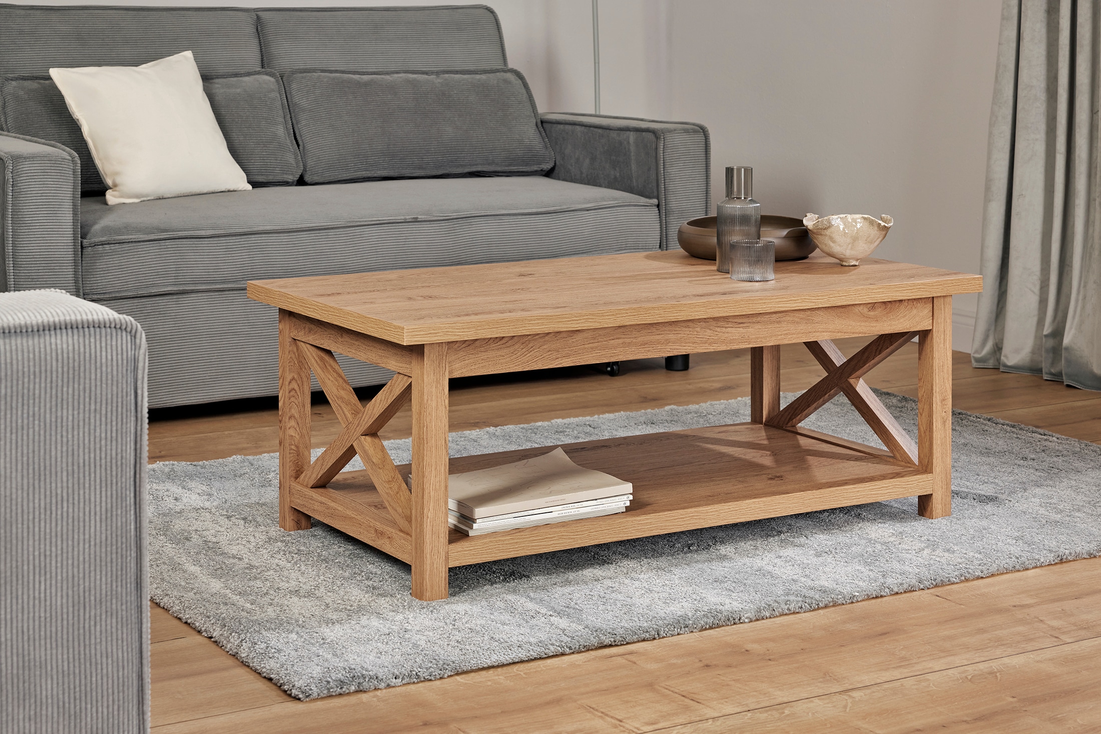 Jahnke Couchtisch »CHALET COFFEE«, (1 St.), Couchtisch, Kaffetisch, mit Ablageboden, Landhausstil, X-Design
