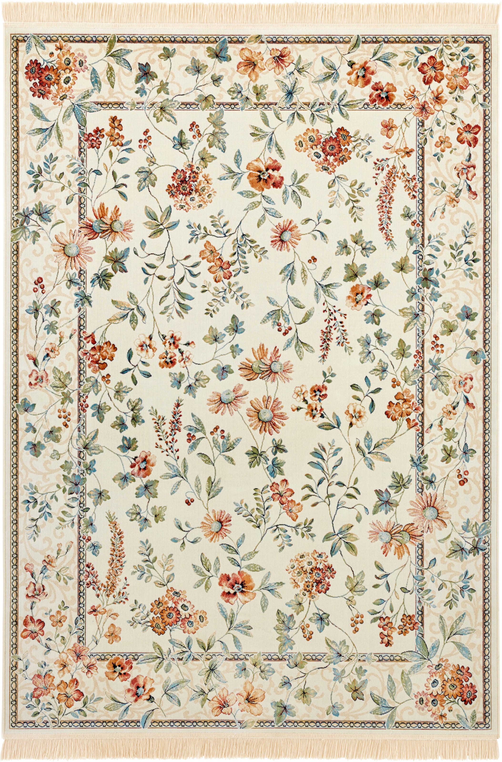 NOURISTAN Teppich »Orient Flowers«, rechteckig, Orientalisch mit Fransen, Orient, Wohnzimmer, Schlafzimmer, Esszimmer