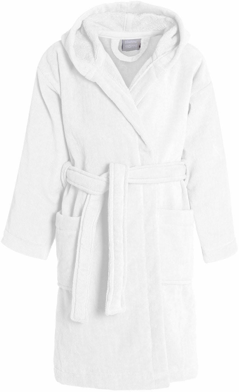 Kinderbademantel SEAHORSE, L:97cm, weiß, Velours, Hausmäntel, "Seahorse Pure", Langarm, aufgesetzte Taschen