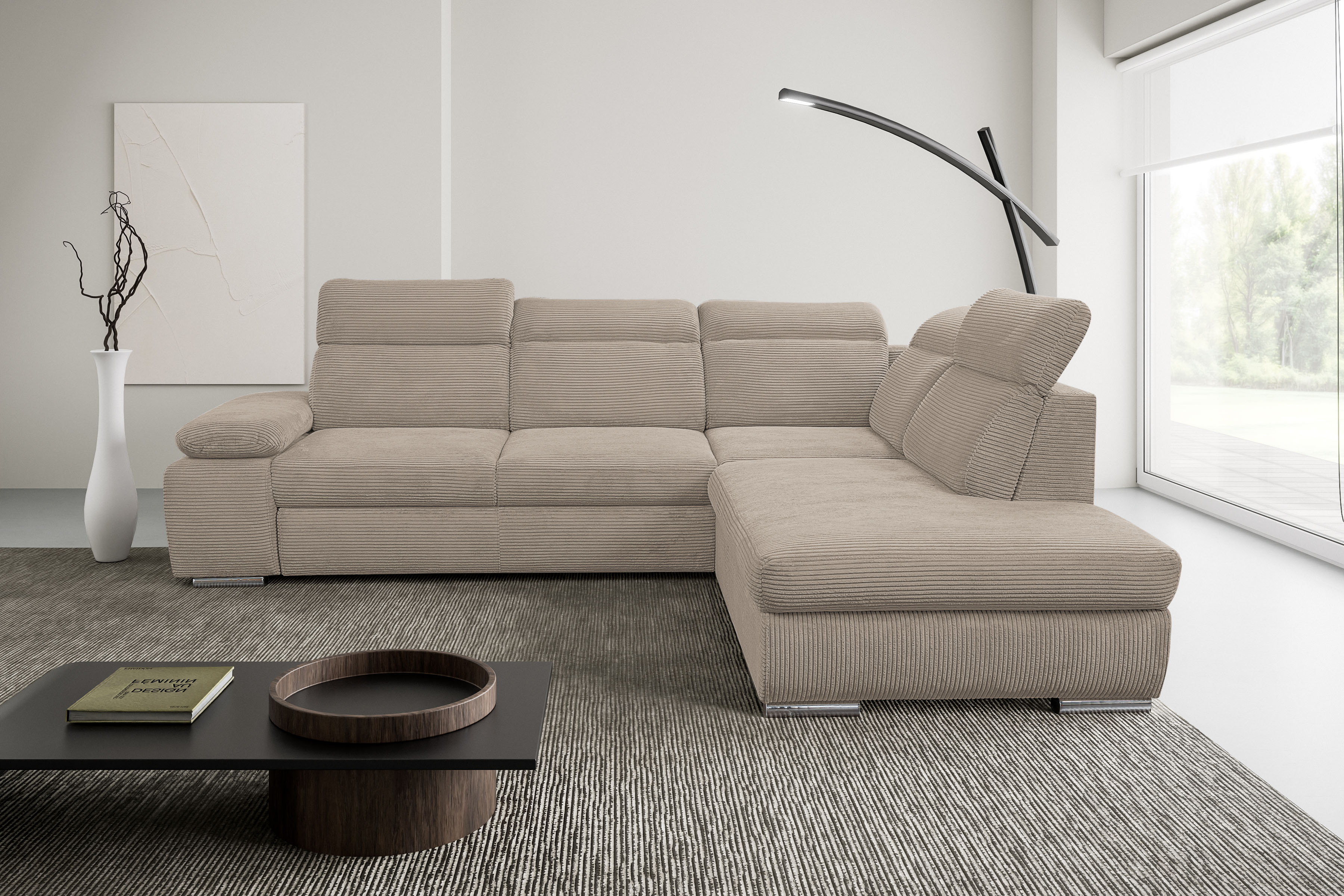WERK2 Ecksofa "Alicante 280 x 230 cm Cord L-Form, modern und bequem" Cord, L-Form, XXL, Schlaffunktion, Bettkasten
