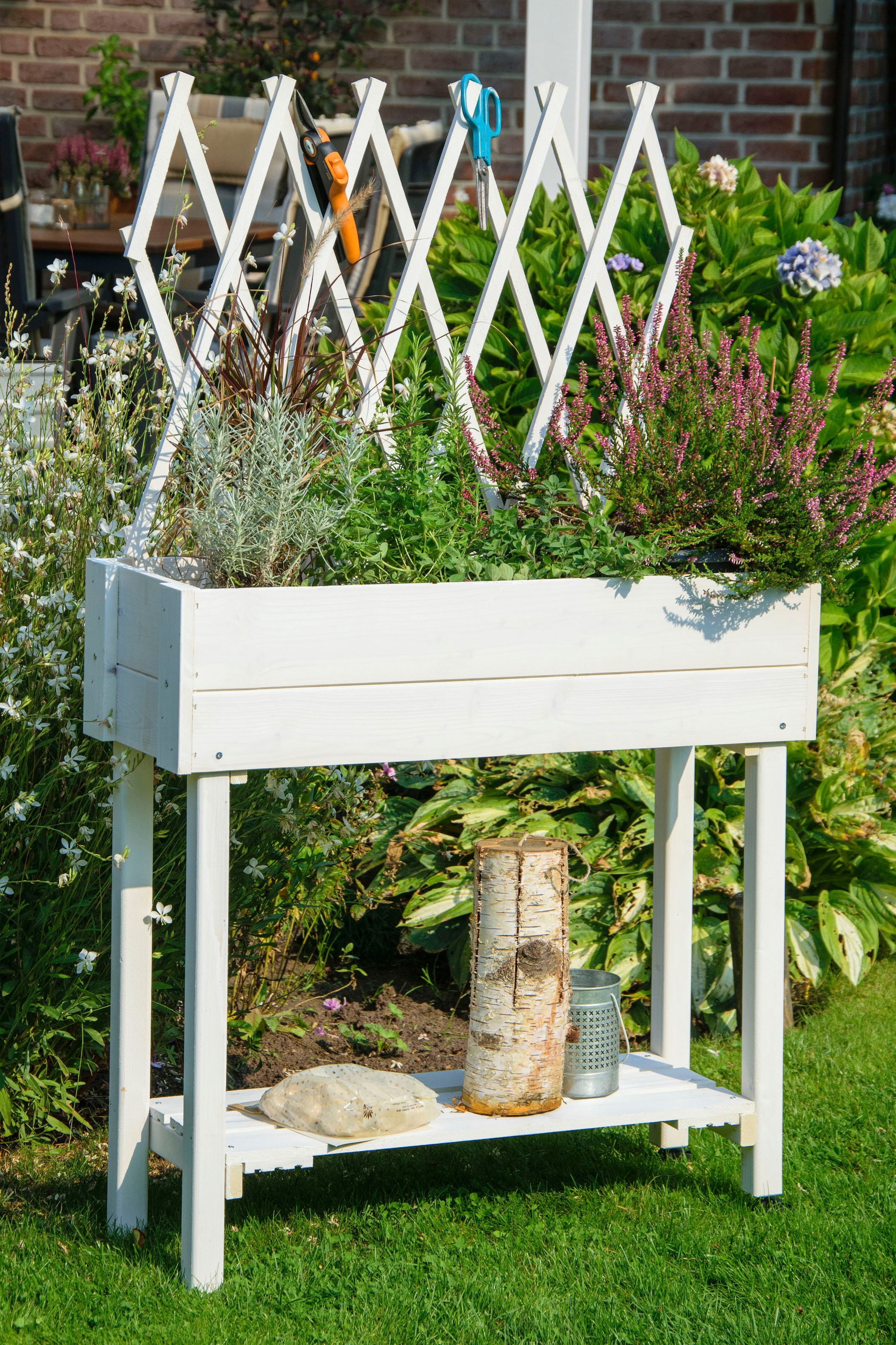 dobar Hochbeet rollbar, mit Rankgitter, weiß